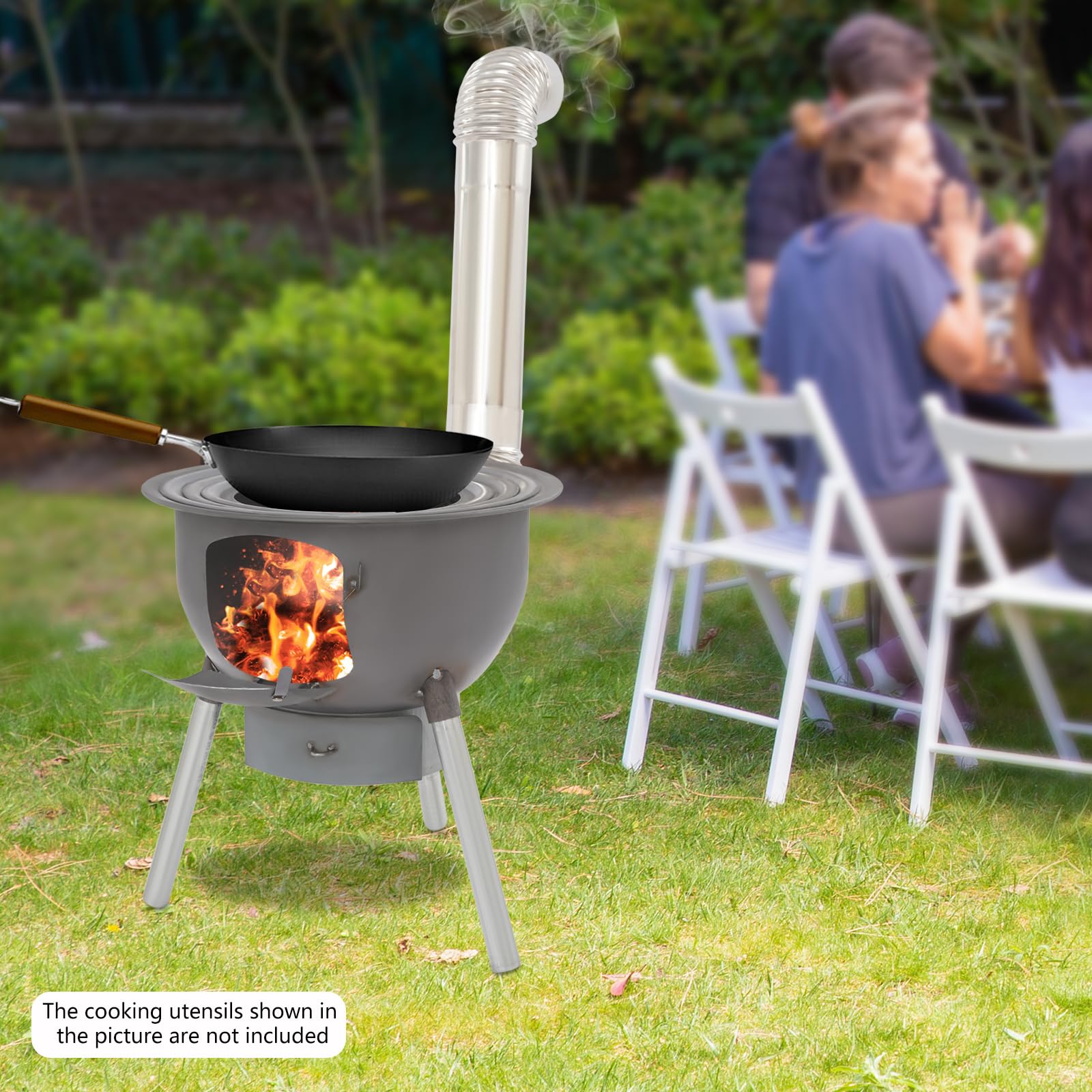 Piec na drewno, outdoorowy piec namiotowy z rurą, płytą grillową, pierścieniami wok, wielofunkcyjny piec ogrodowy, przenośny piec kempingowy, stalowy palenisko do gotowania i ogrzewania, piec awaryjny
