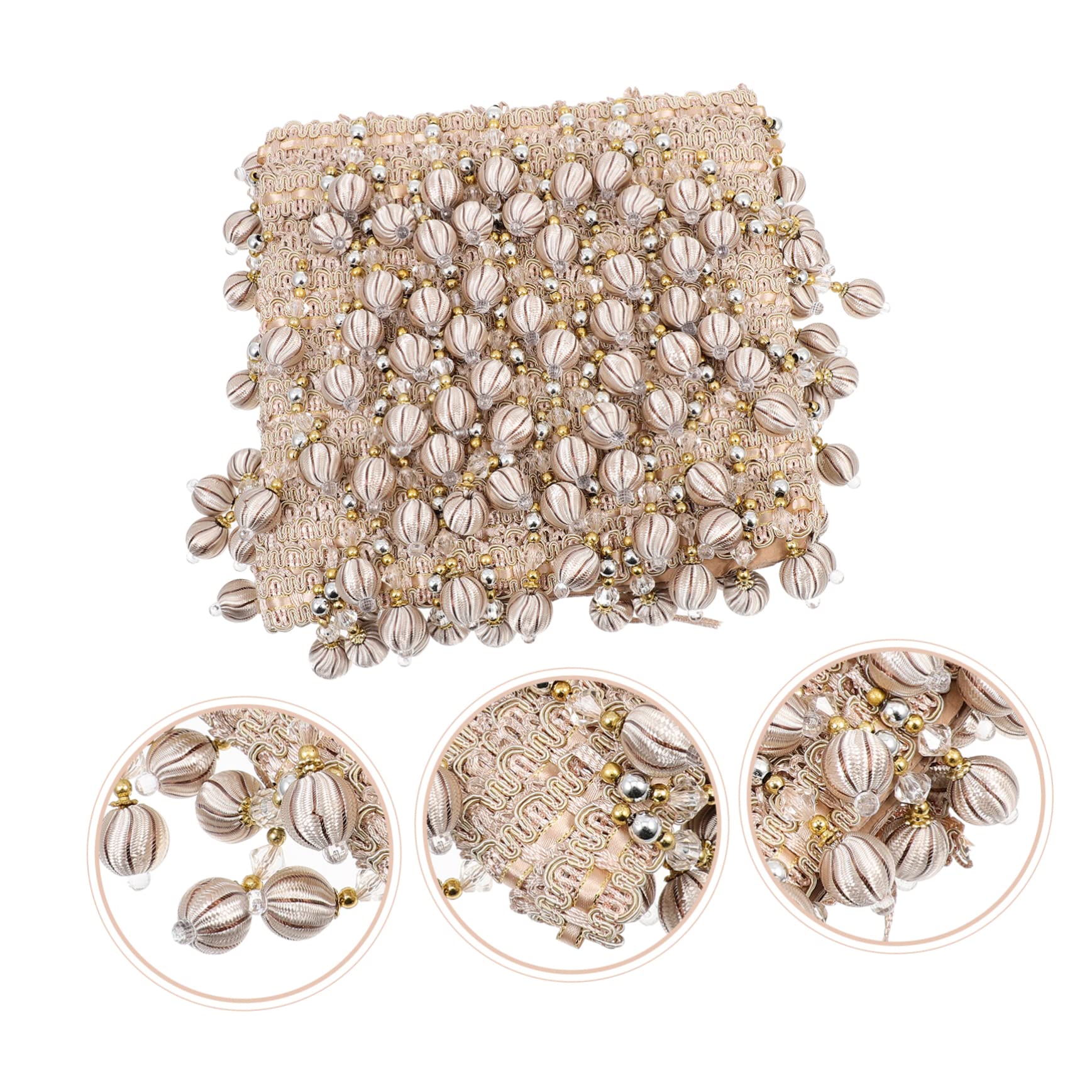Frangia Perline Beige in Poliestere 12 Metri, Rifinitura Decorativa Per Tende e Divani, Accessorio Artigianale Per Sartoria e Arredamento Casa