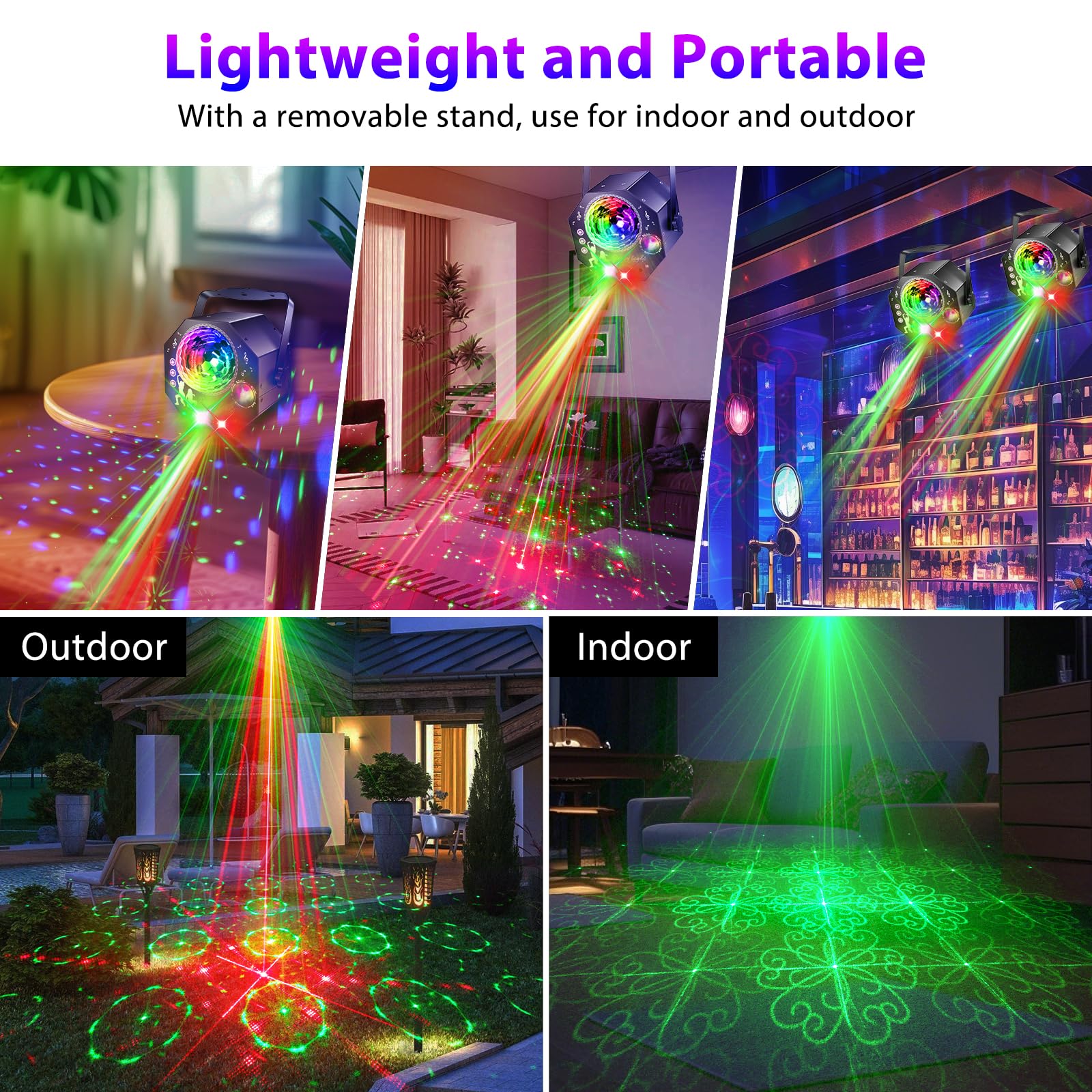 4-in-1 Discokugel mit Motor und Licht, Discolicht Partylicht 64 Muster, Musikgesteuert Disco Party Lampe mit Fernbedienung, RGB UV Stroboskop für Wohnungen Räume Bar Klub Outdoor Geburtstag Party
