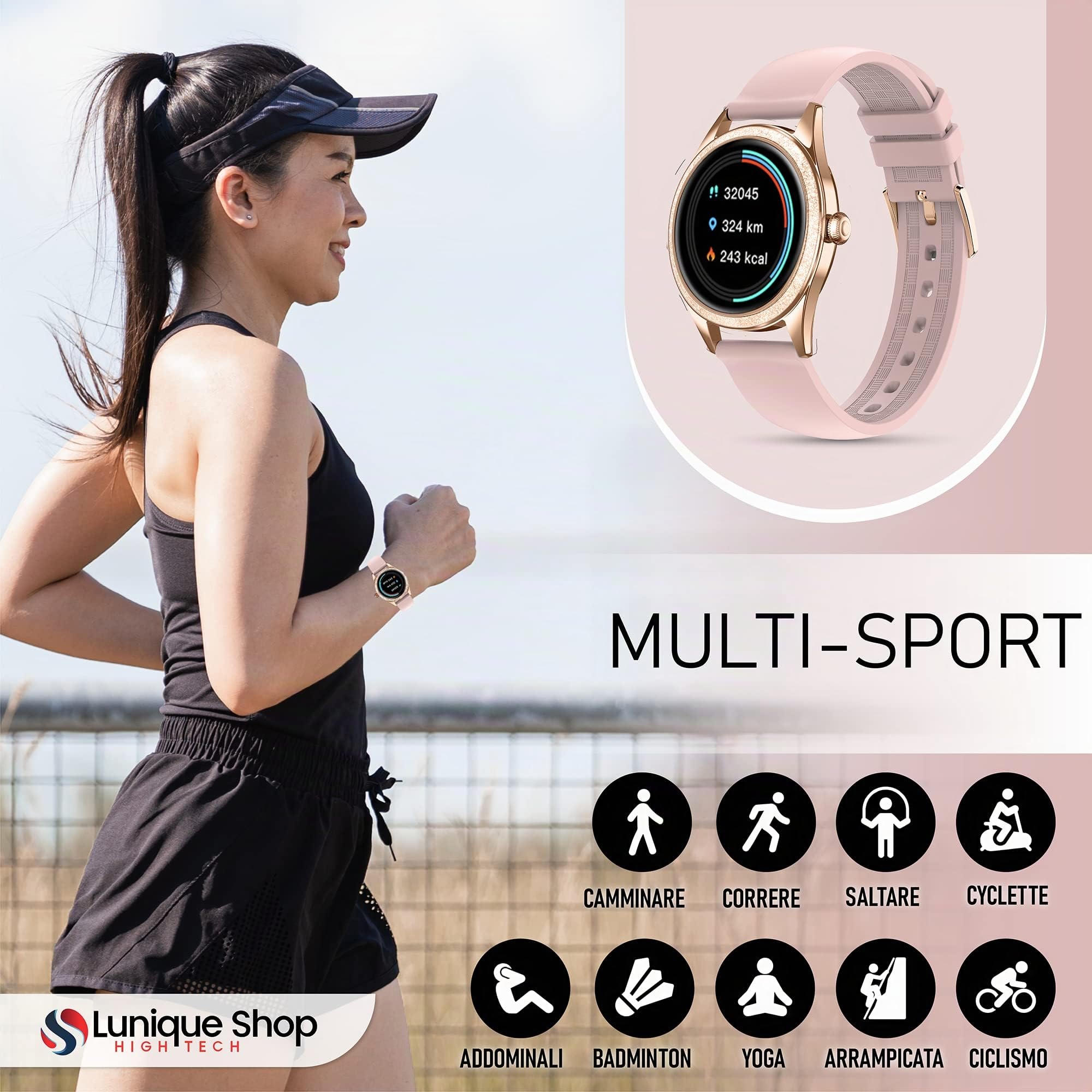 Smart Watch Donna Intelligente Brillante LSLUXE Rotondo | Orologio Fitness Tracker con GPS | Contapassi | Cardiofrequenzimetro | Saturimetro (SpO2) | Sonno Smart Band per Android iOS (Oro)