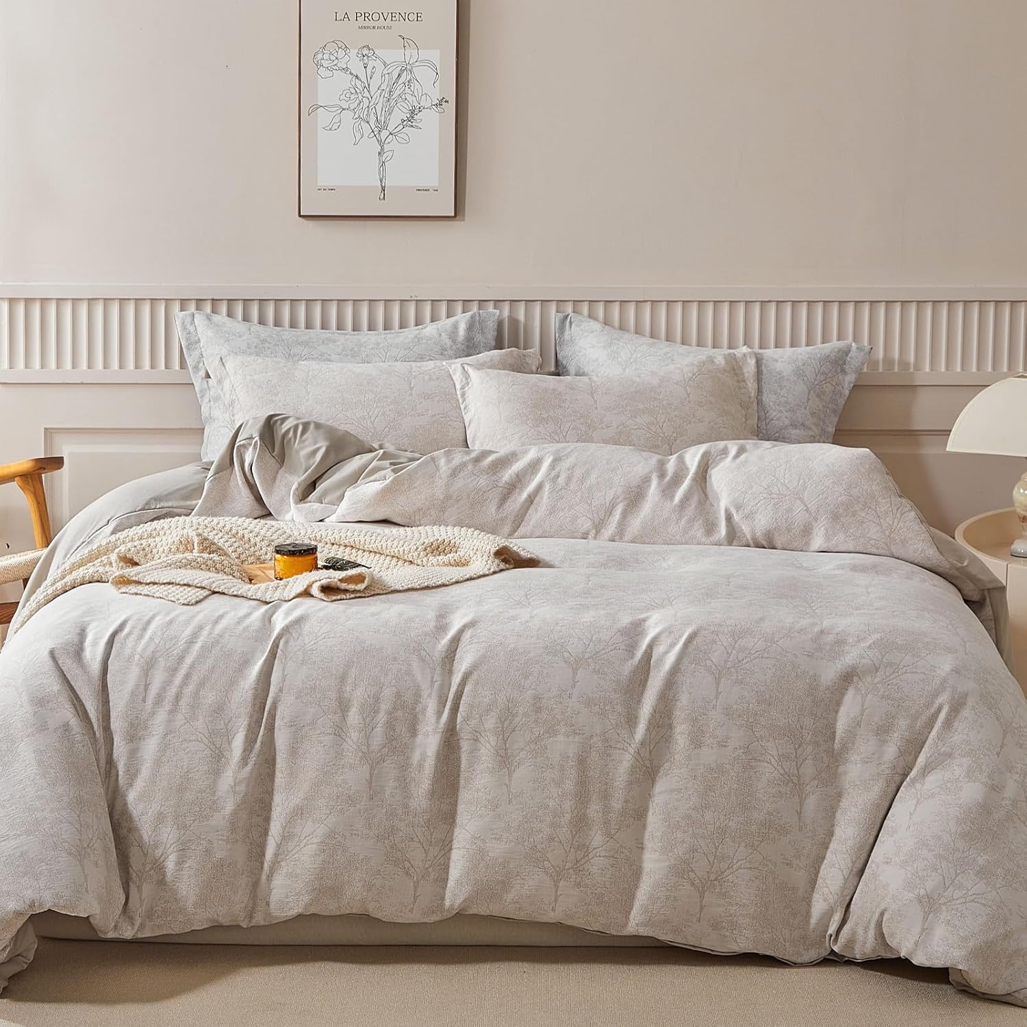 WARMDERN Khaki Duvet Cover Queen SizeMicrofiber White