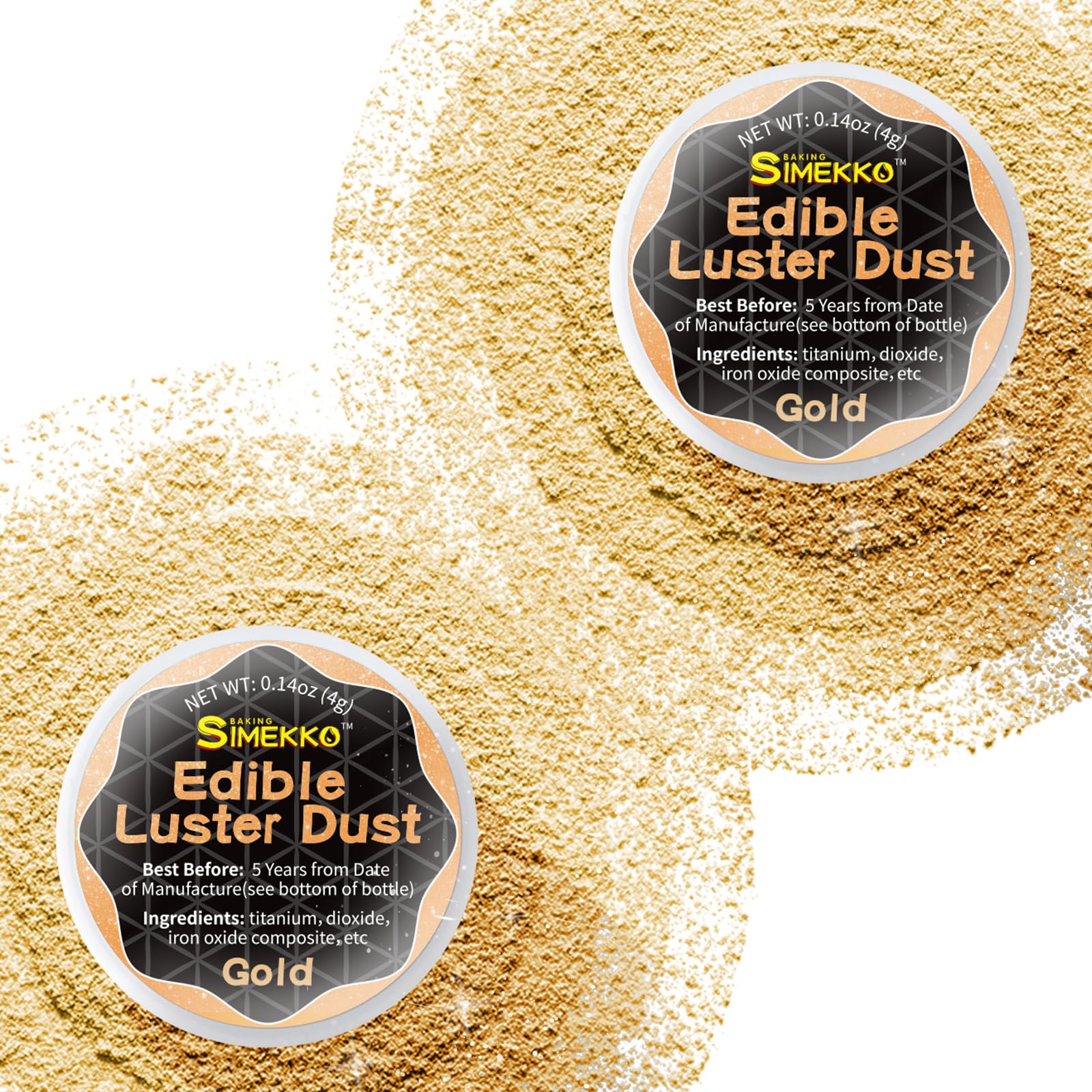 Edible Glitter Gold Dust for Drinks: SIMEKKO Luster Dust Edible Suit for Wine,Cocktails, Champagne, Drinks & Beverages. Luster Dust Edible Set for Baking Cake Decoration(2bottles, 4gram each bottle)