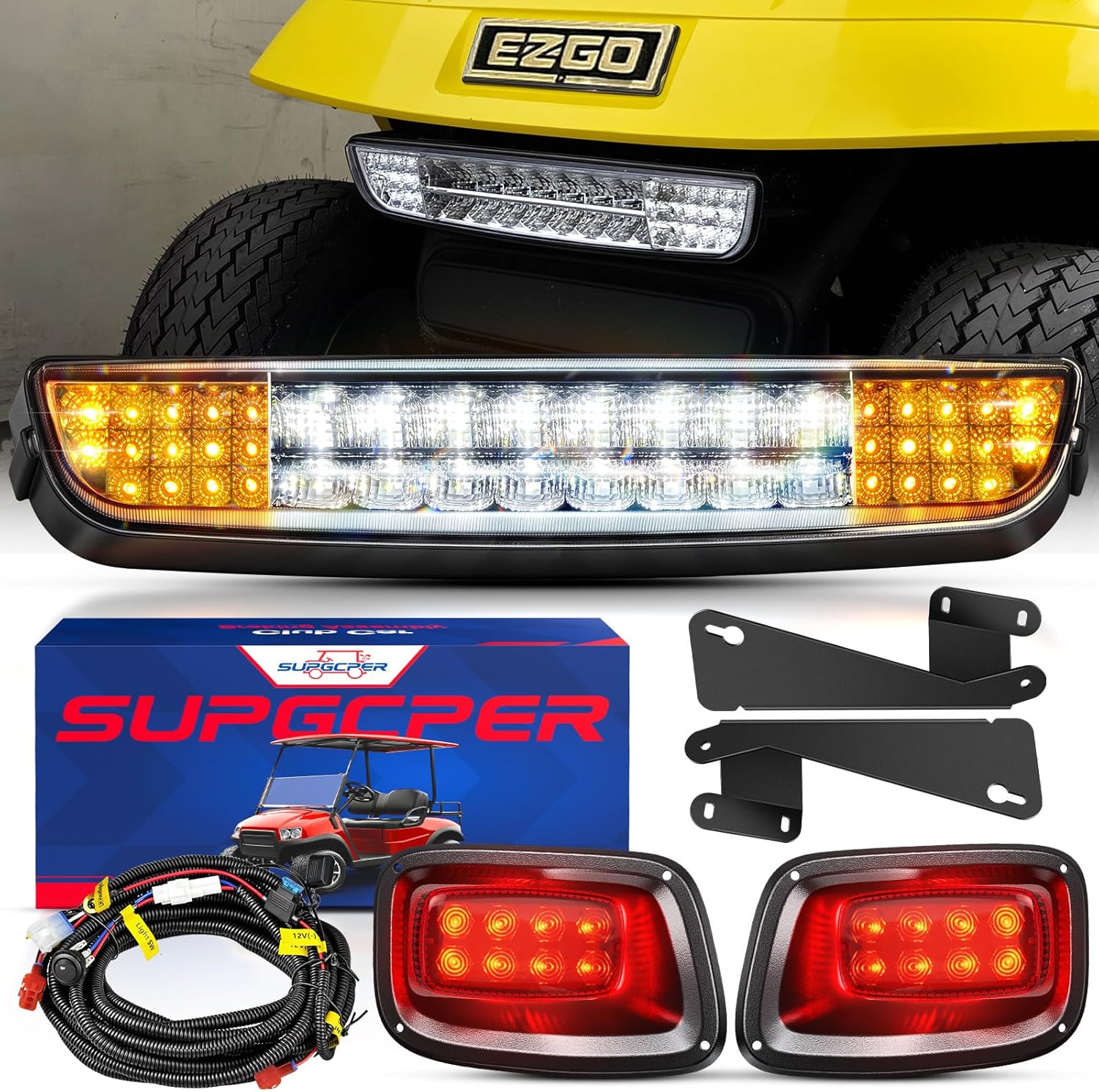 EZGO LED Headlight Taillight Kit for TXT 1996-2013 Carts, 12V Golf Cart LED Light Bar Kit with Wiring Harness Switch, High-Brightness Street Legal Light Kit