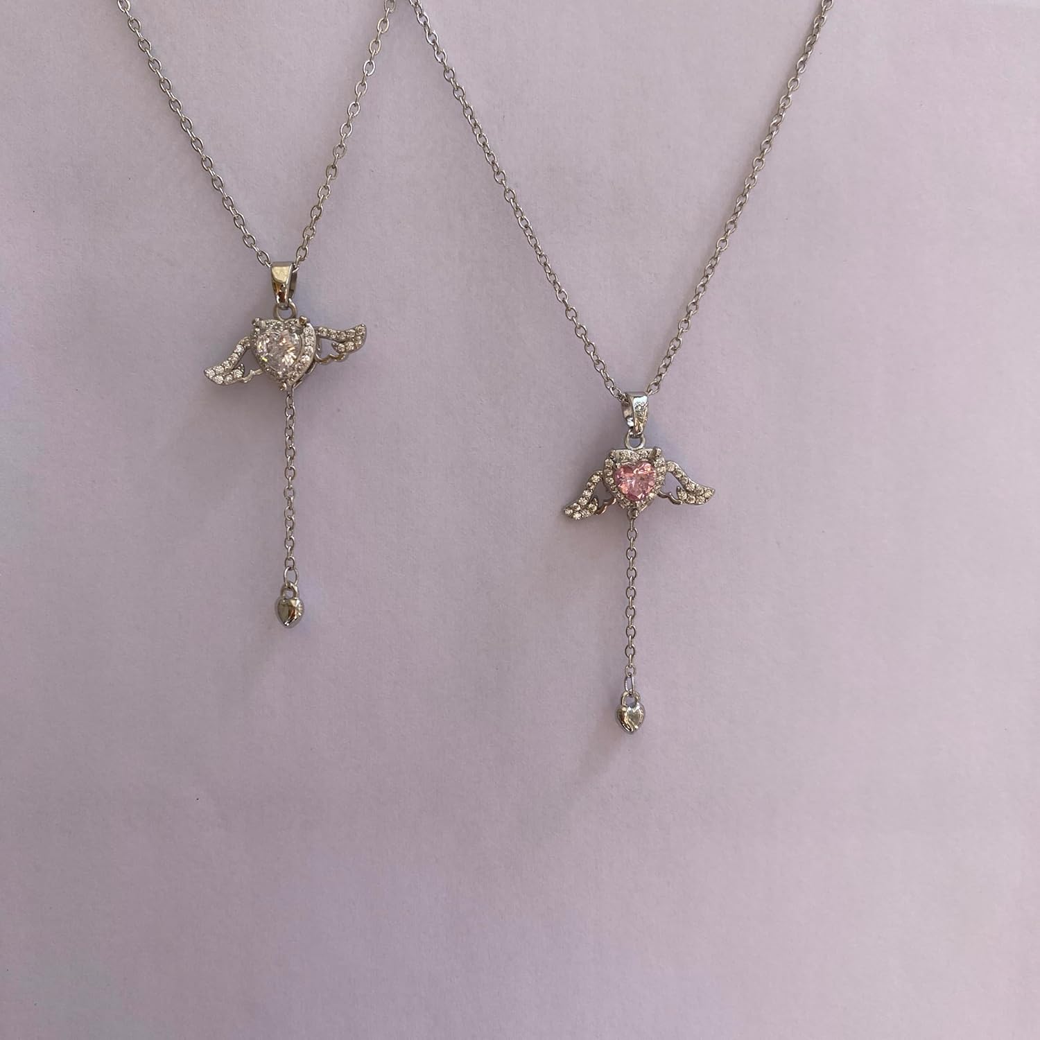 XRDS Silver Angel Wing Necklace with Movable Wings, Pink Zirconia Pendant, Adjustable Pull Chain Jewelry Gift for Women and Girls, Ideal Gift for Valentine's Day or Anniversary - Image 9