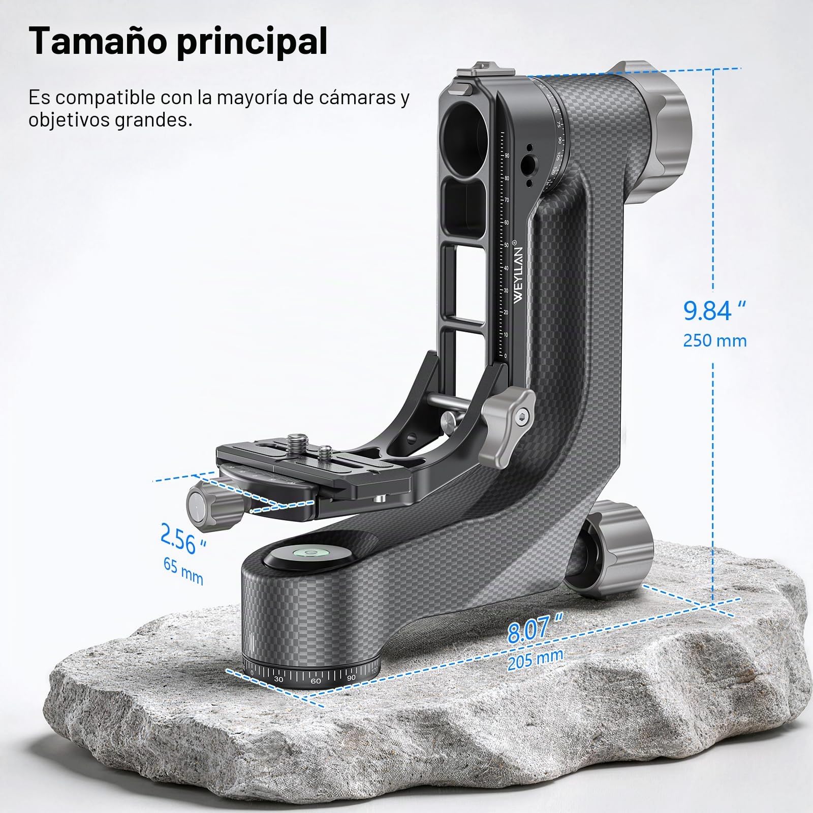 WEYLLAN Cabezal de Trípode de Cardán, Gimbal Head de 360°, Cabezal Trípode Profesional de Fibra Carbono, con Placa de Liberación Rápida Arca-Swiss de 1/4'' y 3/8'', Carga Máxima 20kg para Cámara DSLR