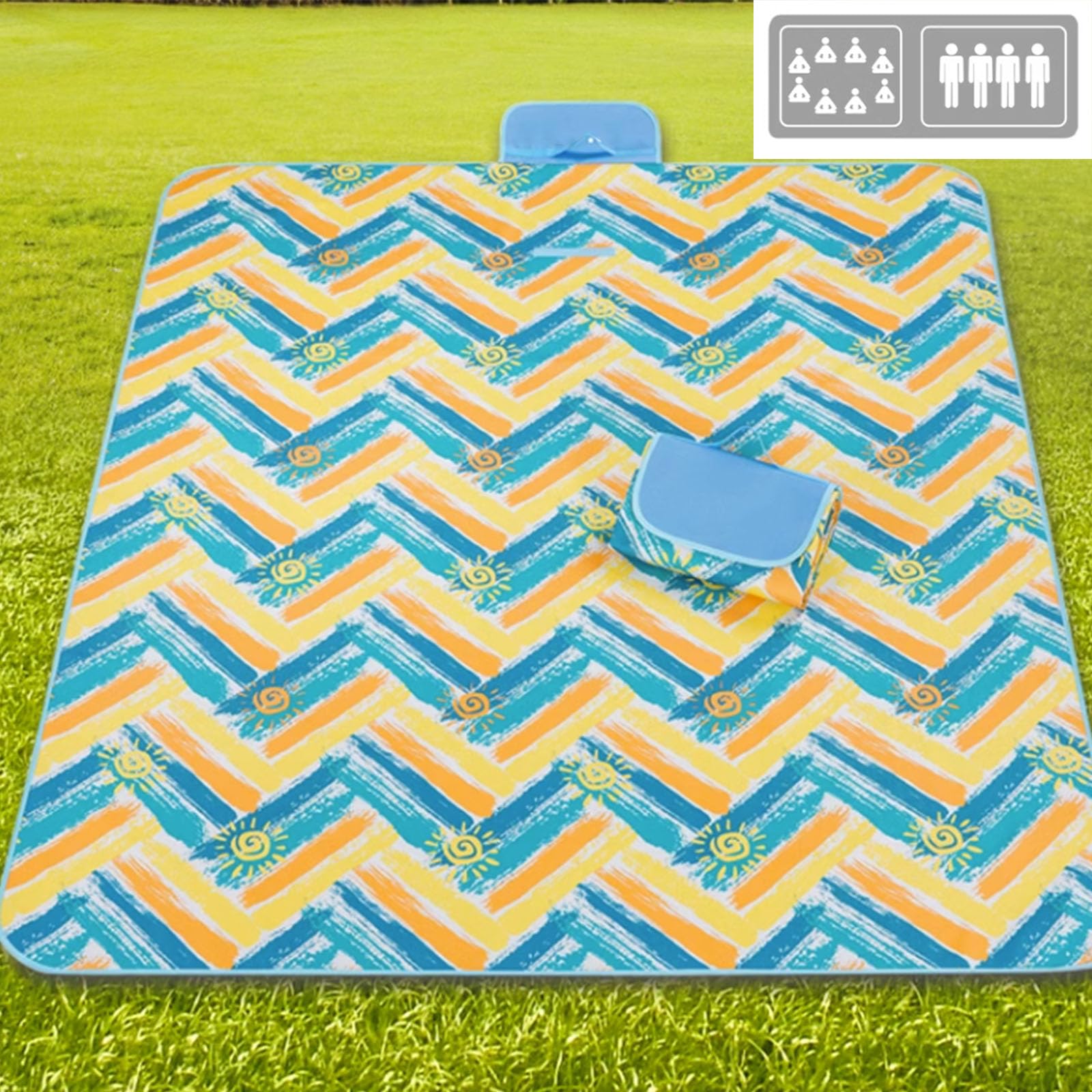Coperta da picnic lavabile, 200 x 200, coperta da picnic impermeabile, pieghevole, tappetino da picnic all'aperto, tappeto da campeggio pieghevole per campeggio sull'erba, 2