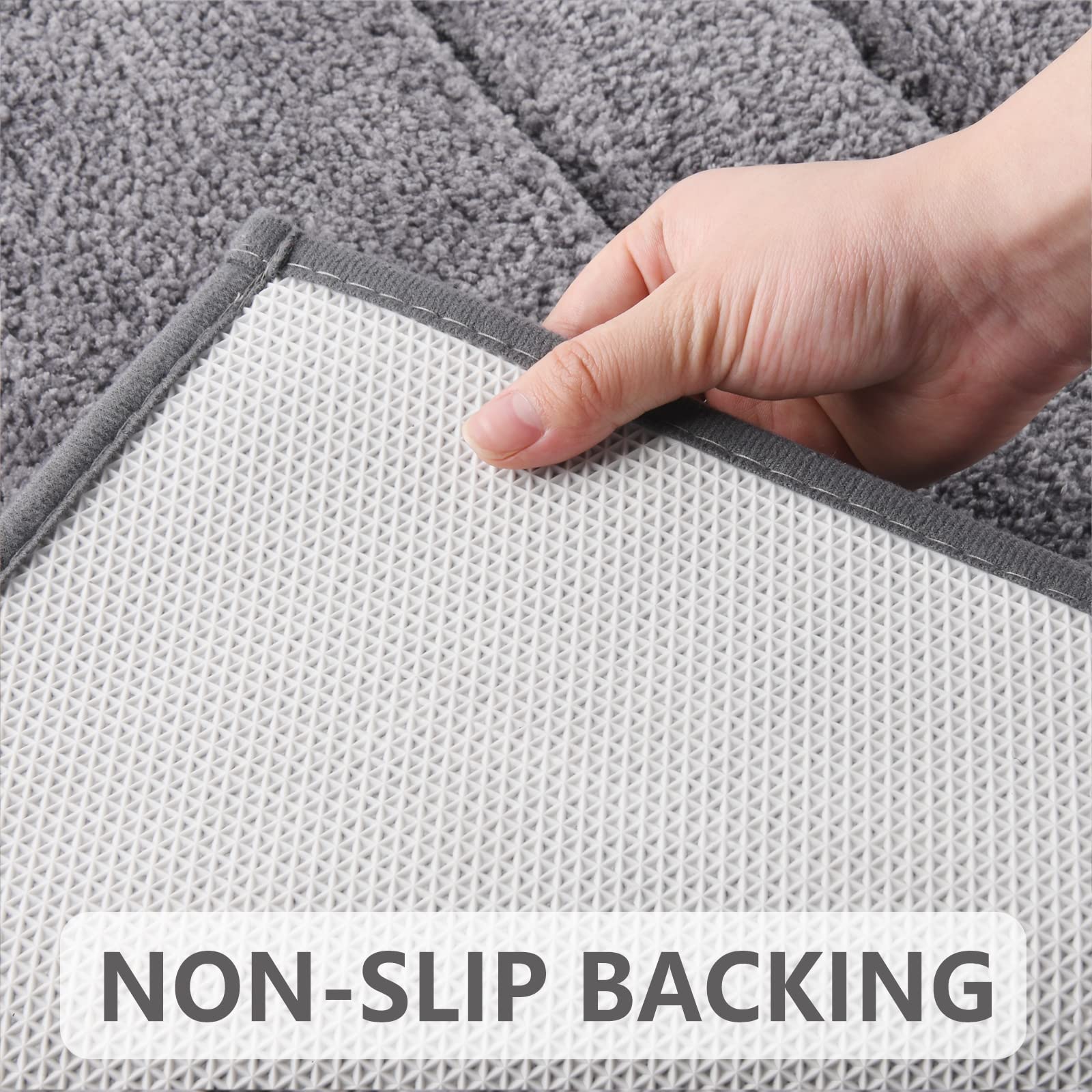 Tappeto Bagno Shaggy In Microfibra - Morbido, Assorbente, Antiscivolo, Lavabile, Grigio Scuro 40x60 Cm - Foto 12