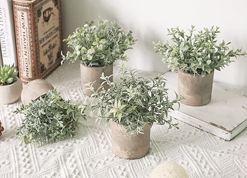 Miniatura 6 de Der Rose 6 mini plantas falsas artificiales en maceta, plantas de escritorio para el hogar, oficina, granja, baño, decoración de dormitorio