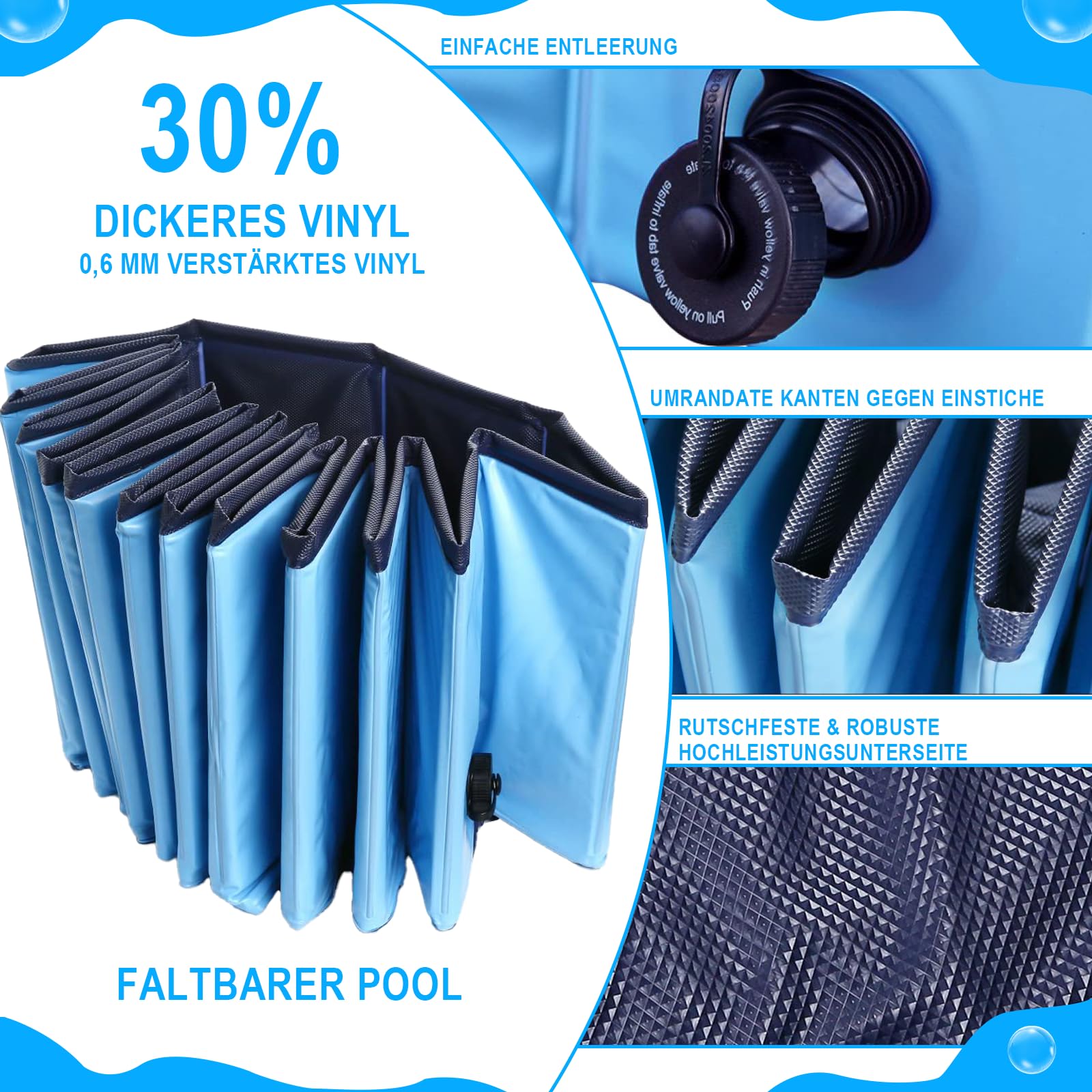 Hundepool fur Große Hunde 160 x 30 cm mit Staubschutz Faltbarer Pool | für Hunde aus PVC Große Hundebadewanne, tragbarer Außenpool, Garten