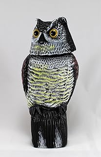 HH Home Hut Large Realistic Owl Decoy With Rotating Head Bird Pigeon Crow Scarer Scarecrow