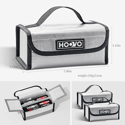Miniatura 2 de HOOVO Lipo Bolsa de batería  Protector de almacenamiento ignífugo y a prueba de explosiones, protector para baterías DJIRC  2 unidades, acomoda 4