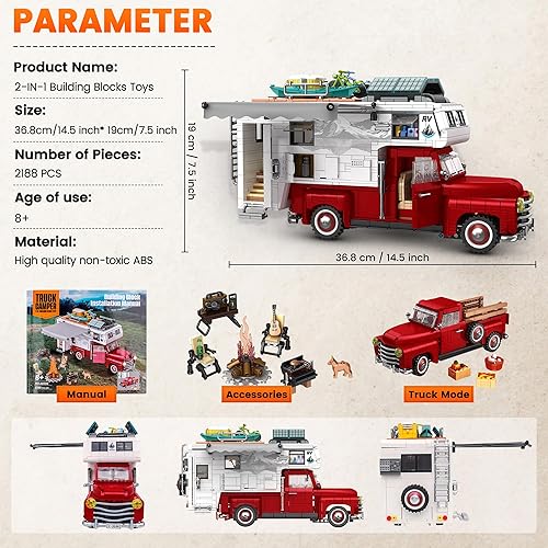 Miniatura 4 de Camper Van compatible con adultos Lego, 2 en 1, incluye caravanas y camionetas de granja, bloque de construcción de regalo para adolescentes y