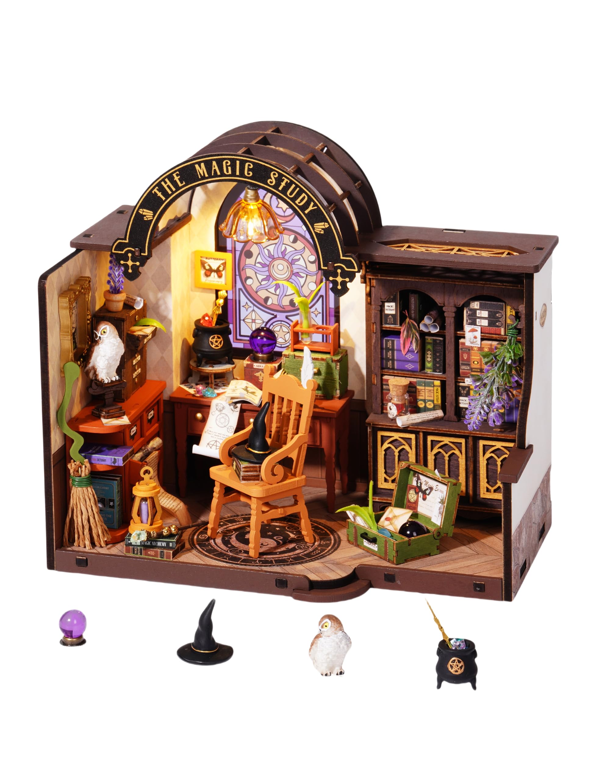 Rolife Kit per casa in miniatura fai da te, mini kit di costruzione della casa Lo studio magico, kit in miniatura per casa delle bambole da scrivania, decorazione per libreria, modello regalo DG166