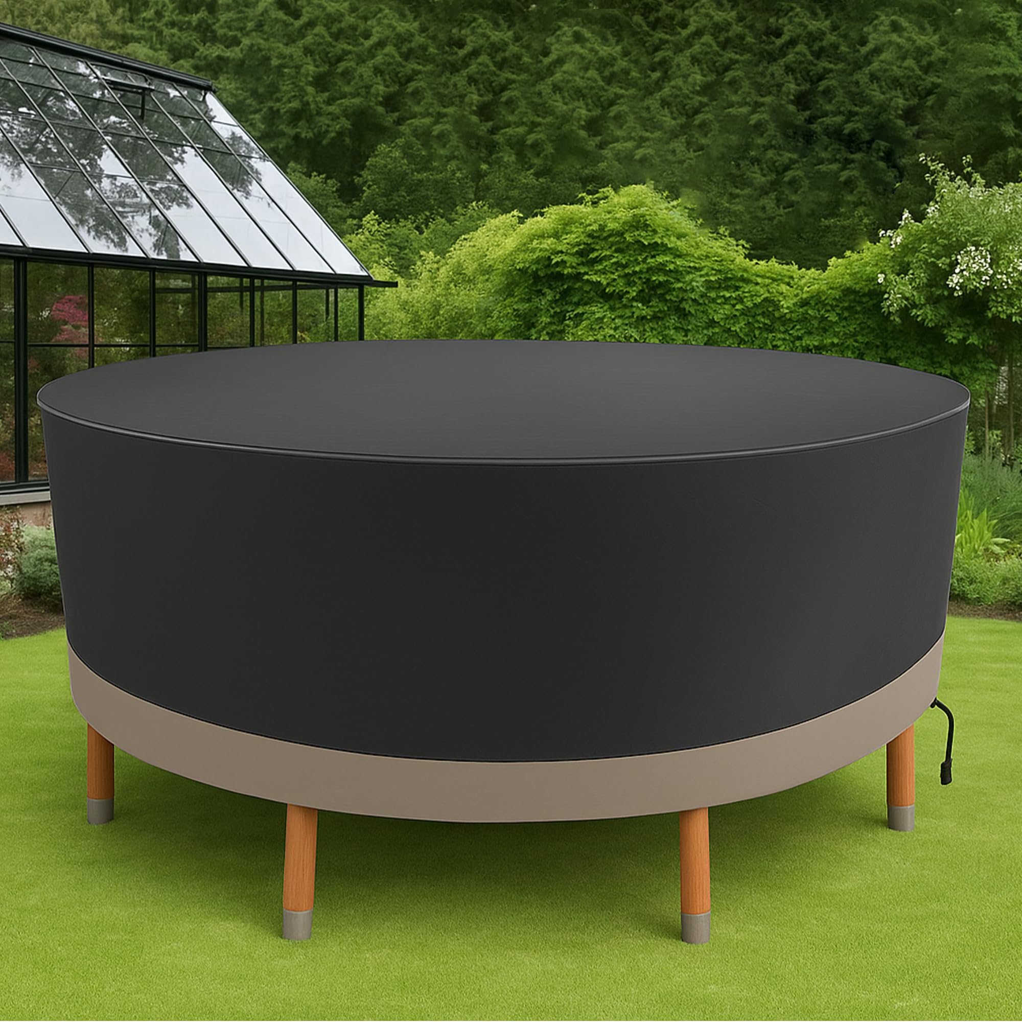 Abdeckung für Gartenmöbel,Schutzhülle für Gartentisch Wasserdicht,Abdeckplane 420D Oxford Gewebe,Verstärkten Nähten Anti-UV, Belüftungsöffnungen & Schnallen für Sitzgruppe & Lounge-Möbel,Rund 200x85cm
