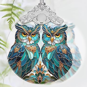 Christmas Ornament, 2026 Ornaments for Christmas Tree, Stained Glass Hanging Ornament, Holiday Ornaments, Unique Gift Idea - A Pair of Owls