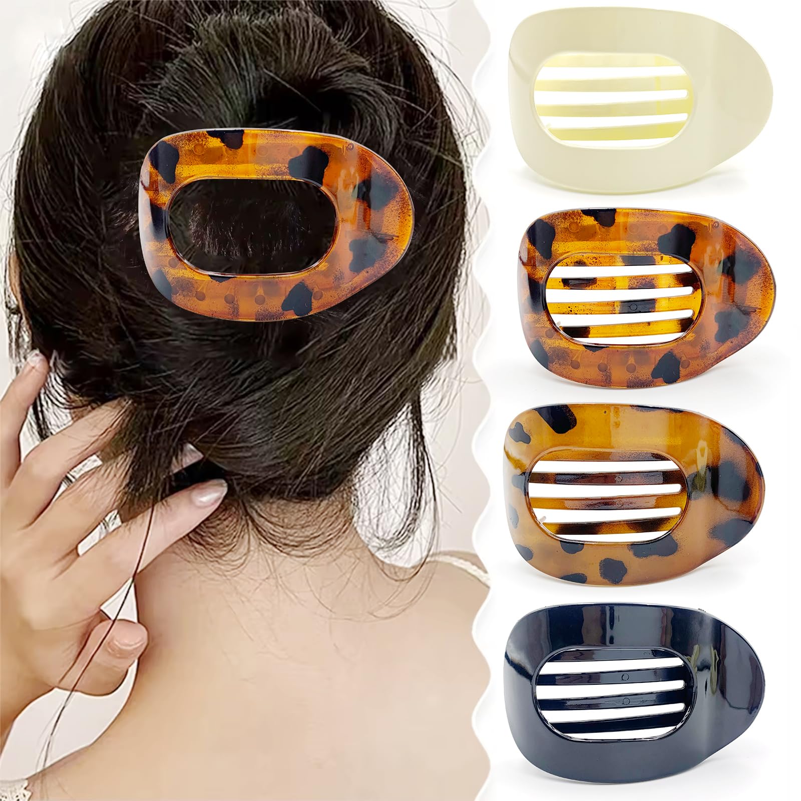 BIDEX 4 PCS Flat Hair Clips, Round Flat Claw Clips for Women and Girls, Strong Hold French Hair Clips for Thick Thin Hair, Stylish Medium Classic Hair