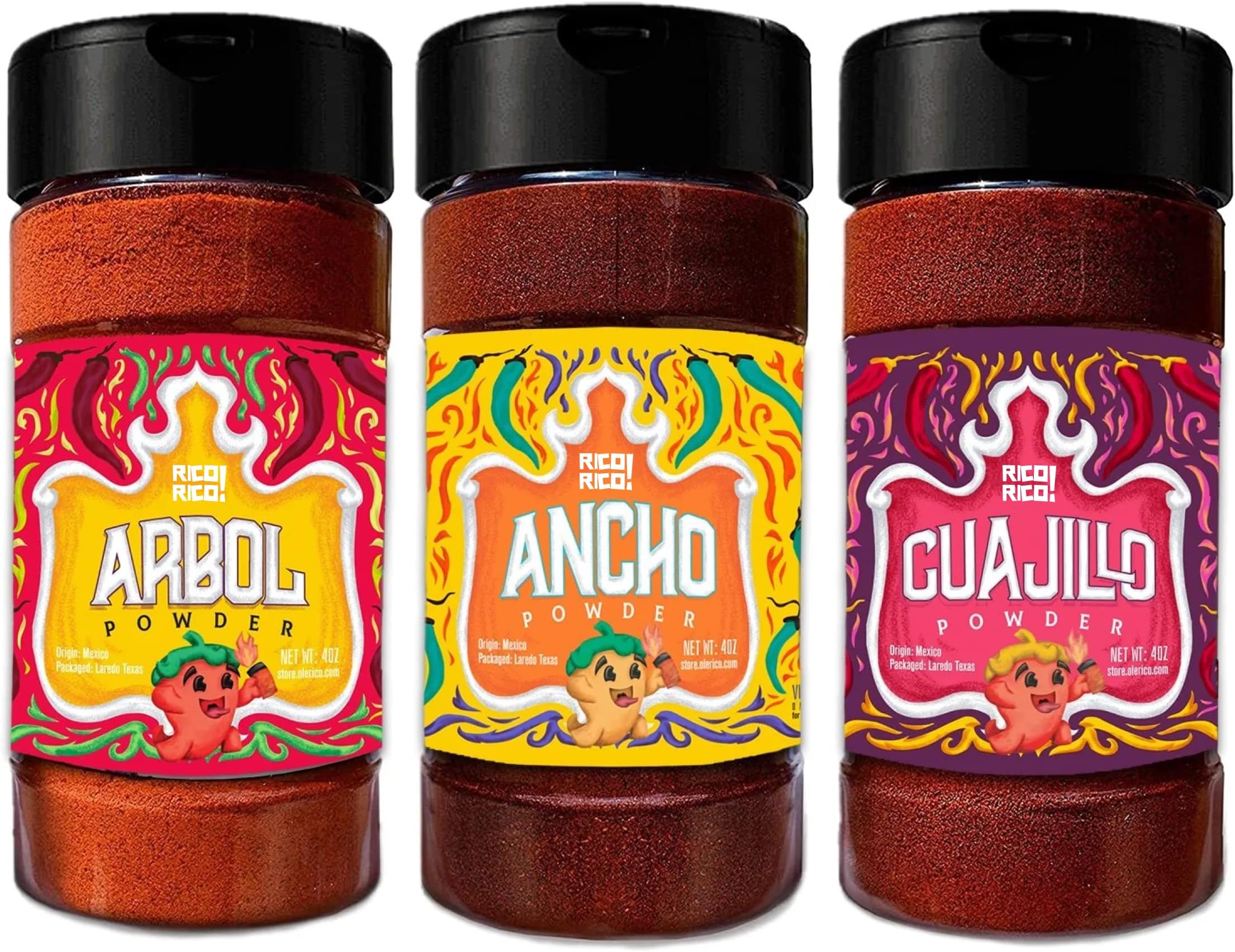Chile Powder 3 Pack Bundle (12 oz Total) - Ancho, Guajillo, and Arbol - The Holy Trinity of Chiles, Made from Pure Dried Chiles - Great for Mexican Recipes - Packaged in Sealed Shaker by Ole Rico