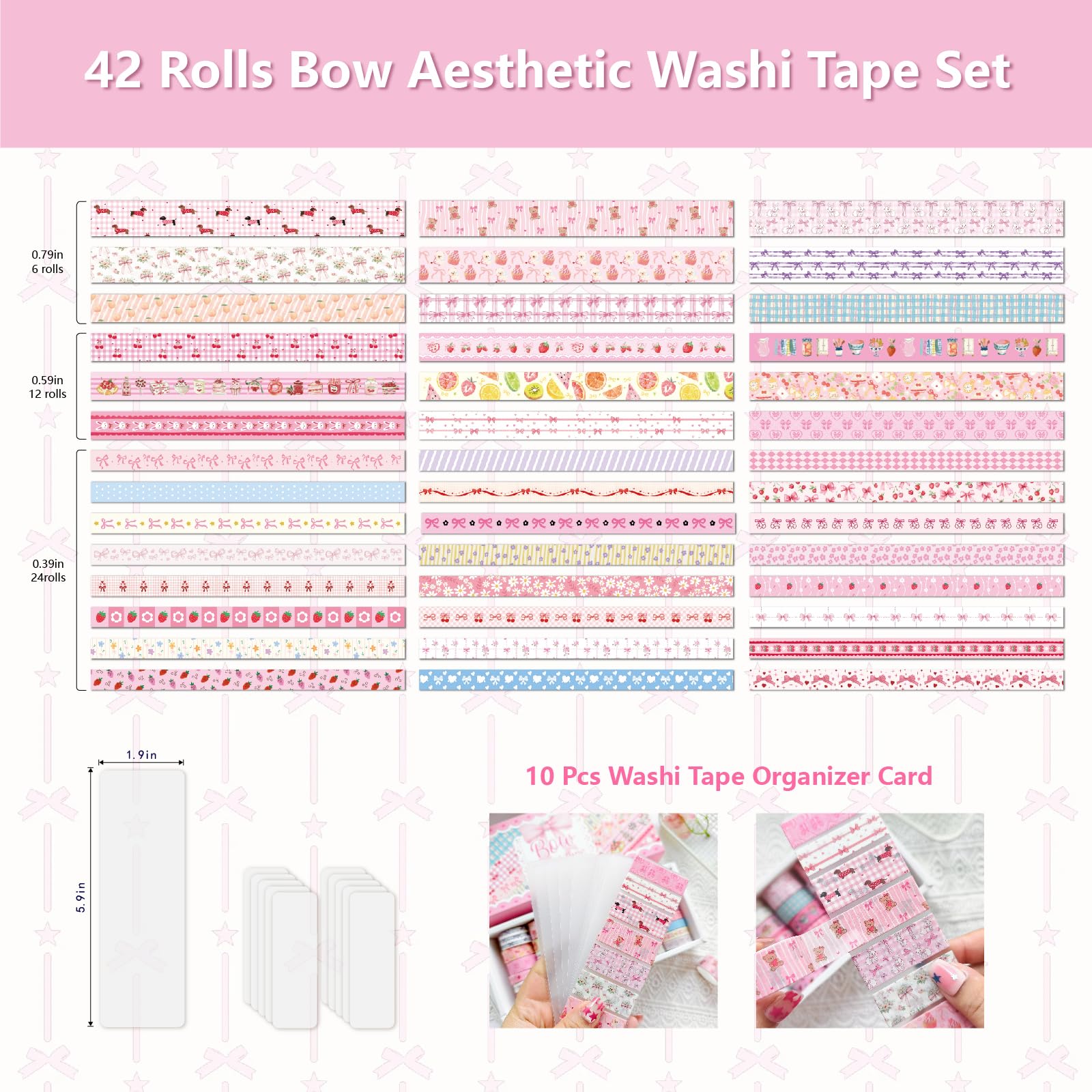 Bomichi Washi Tape Set - 42 Rolls Pink Bows -3