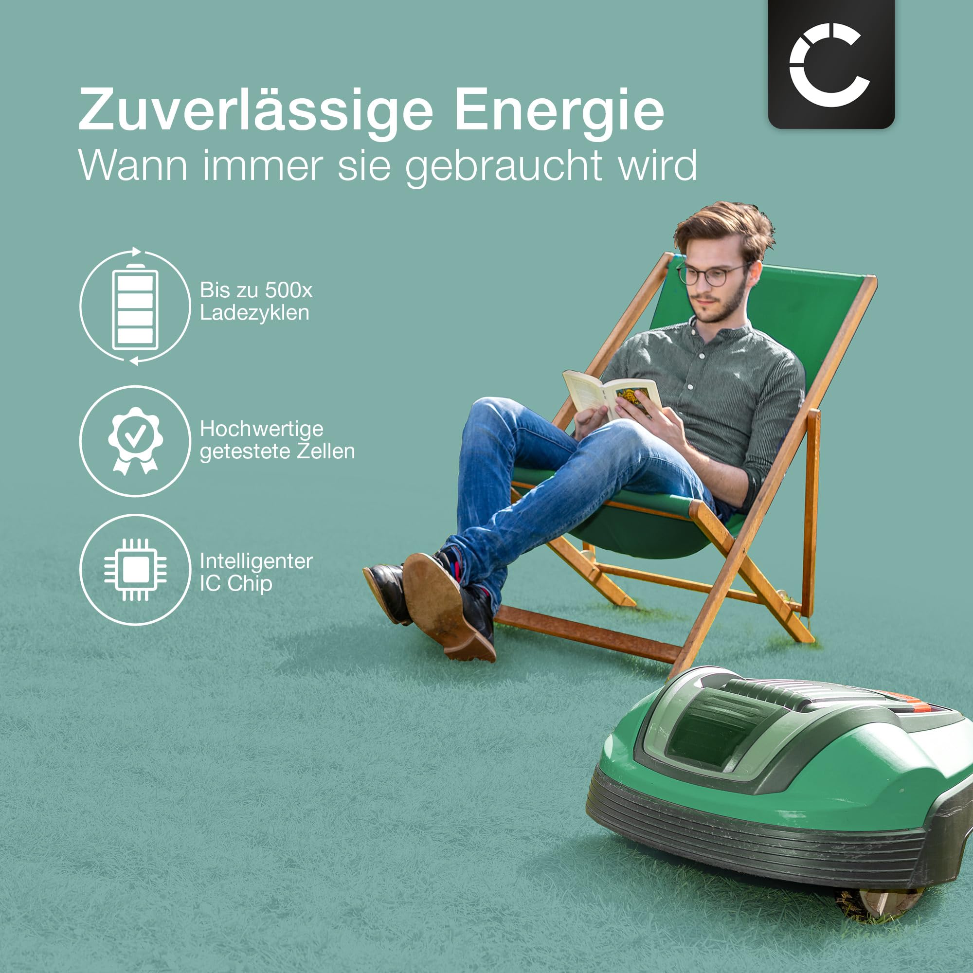 CELLONIC 1x Akku für Garten Kompatibel mit Gardena Sileno, Kompatibel mit Husqvarna R100Li, R100Lic, 589586201 - (3400mAh, 18.5V)