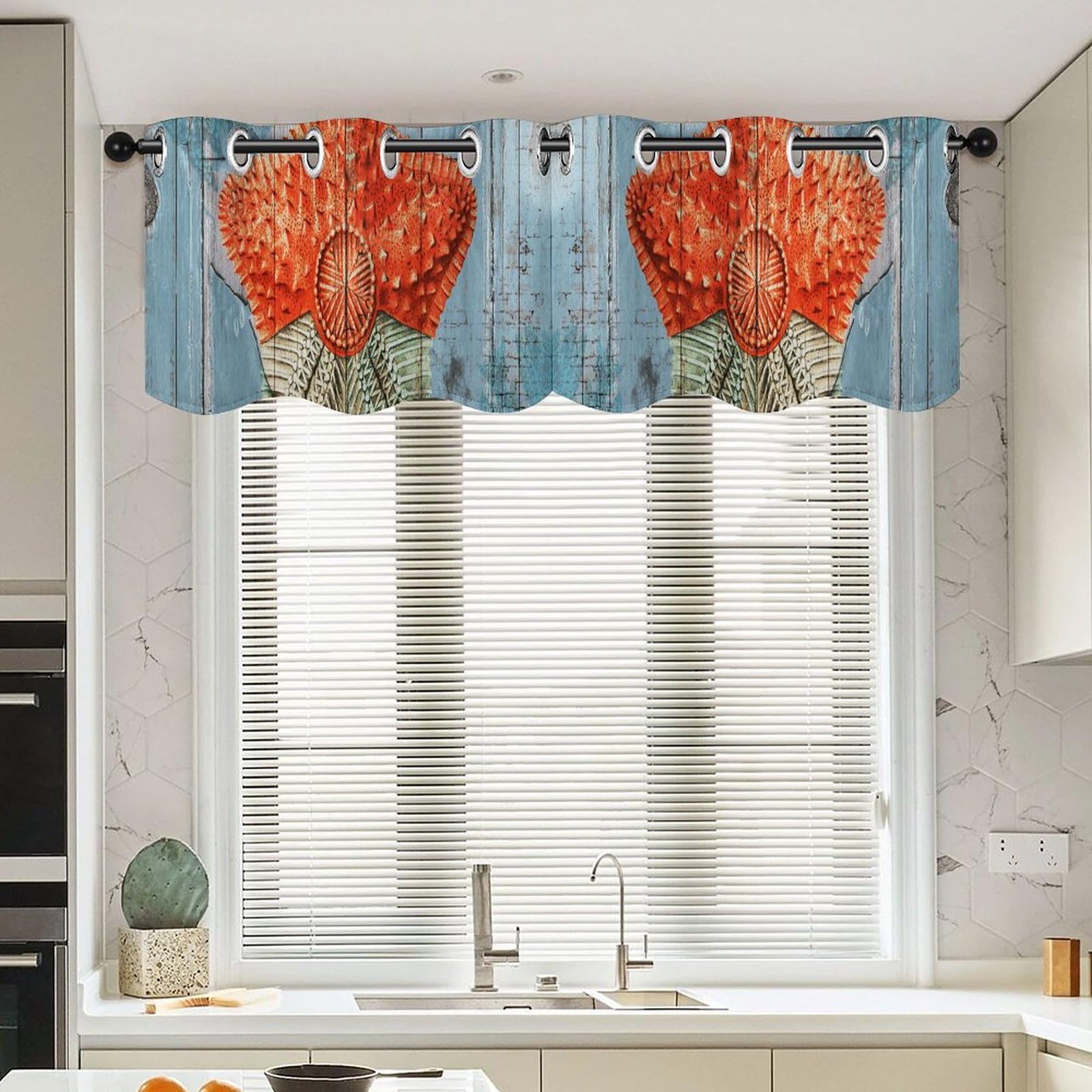 Cantonnière de fenêtre étoile de mer 132x45.7 cm lot de 2 style océan rétro salon