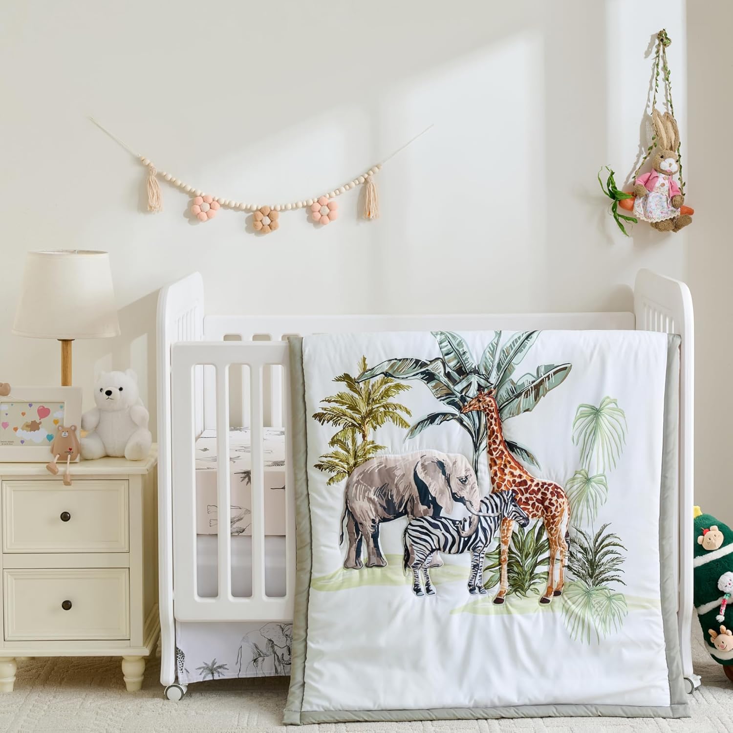 4-Piece Crib Bedding Set — Soft Breathable Comforter, 2 Snug Fit Elastic Crib Sheets & Dust Ruffle, Cozy Nursery Essentials for Boys & Girls, Durable Easy-Care Sleep Set, Wild Safari | COMPLETE BEDDING SET, GENTLE ON SKIN, SECURE FIT SHEETS