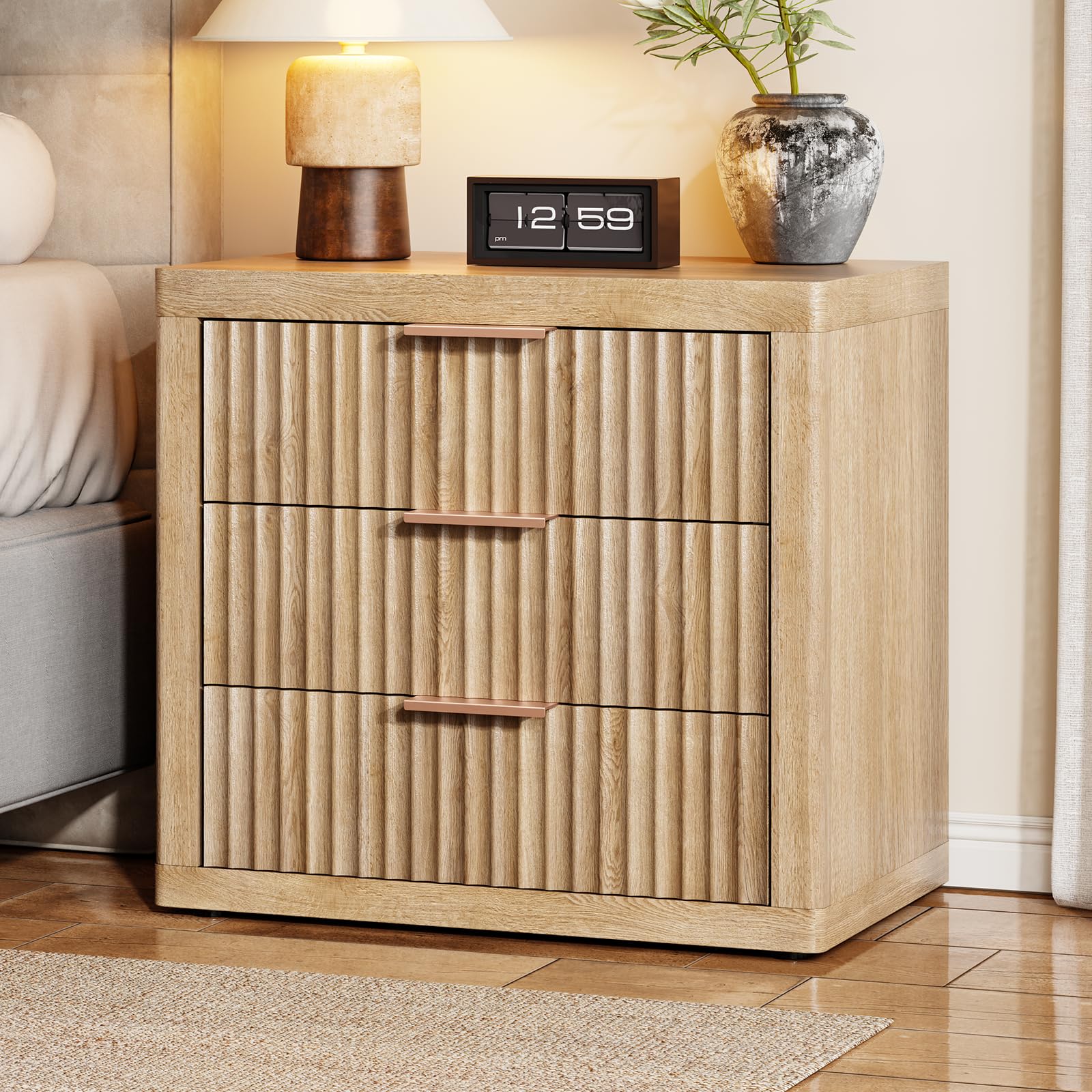 Amazon.com: LOOMORA Fluted Nightstand with 3 Drawers, Night Stand