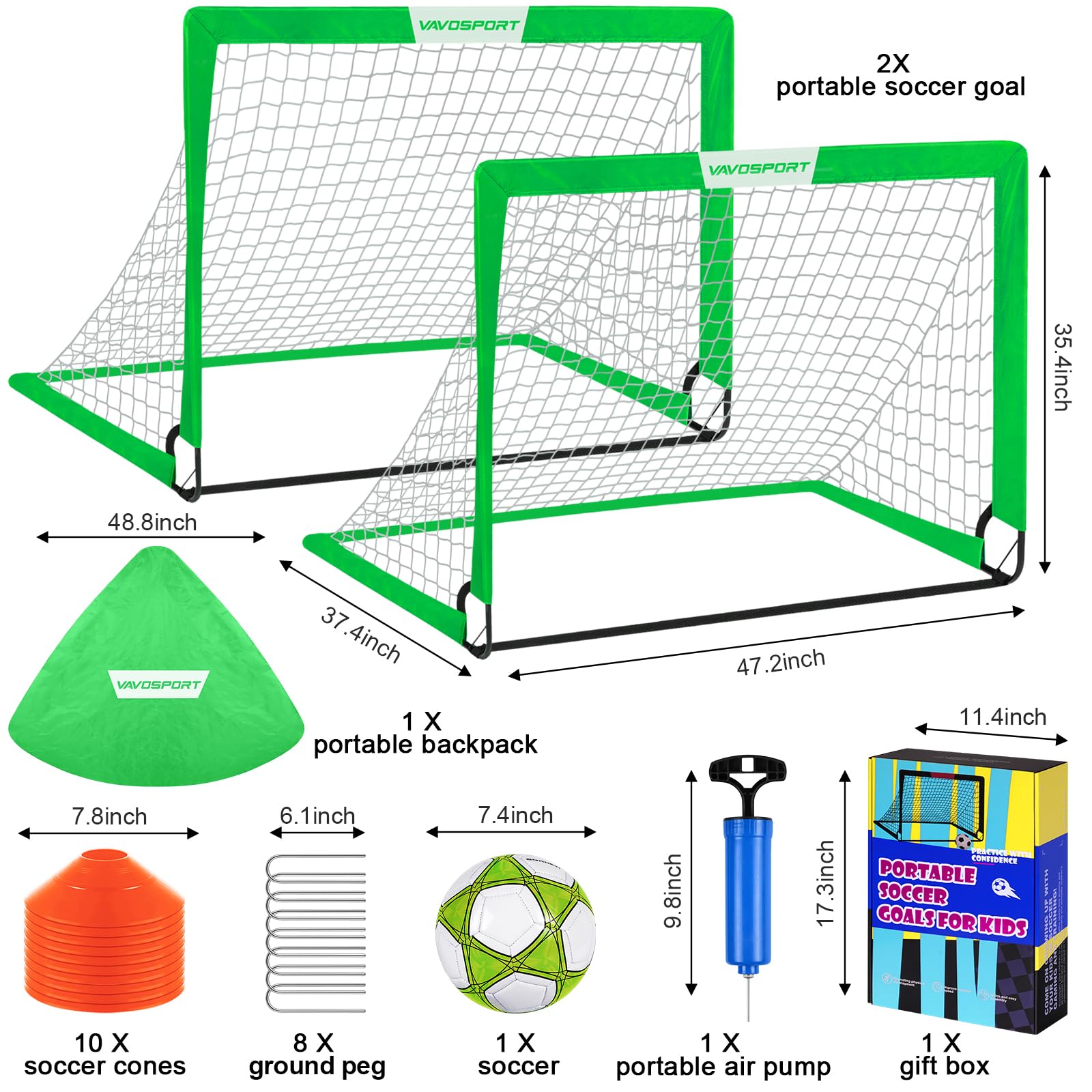 Kids Soccer Goals for Backyard Set - 2 of 4' x 3' Portable Soccer Goal Training Equipment, Pop Up Toddler Soccer Net with Soccer Ball, Soccer Set for Kids and Youth Games, Sports view 2