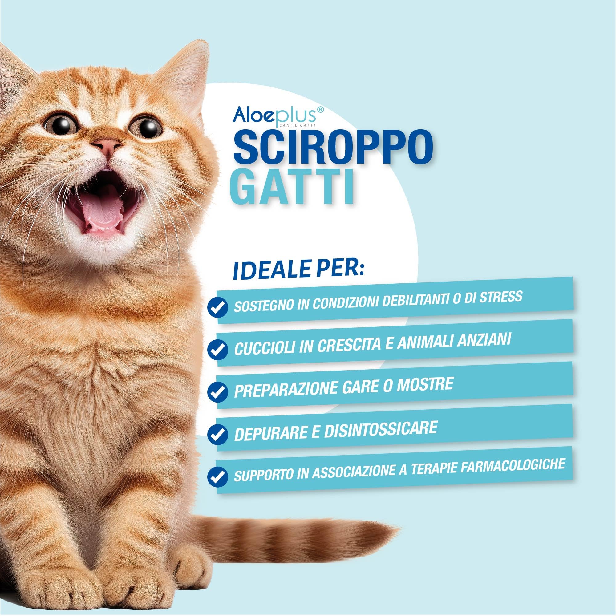 ALOEPLUS Gatti Sciroppo 100ml - Alimento Complementare Energetico, Disintossicante a base di Aloe Arborescens BIO, Rafforza le Naturali Difese, Ideale come ricostituente Gatto Anziano e Cuccioli
