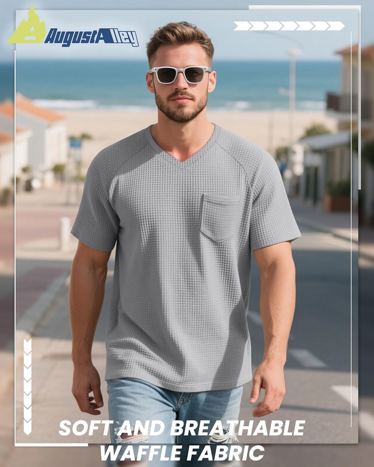 3 Pack Men's T Shirts with Pockets Waffle Knit Casual Textured Short Sleeve Tees V Neck Basic Solid Tops - Image 2