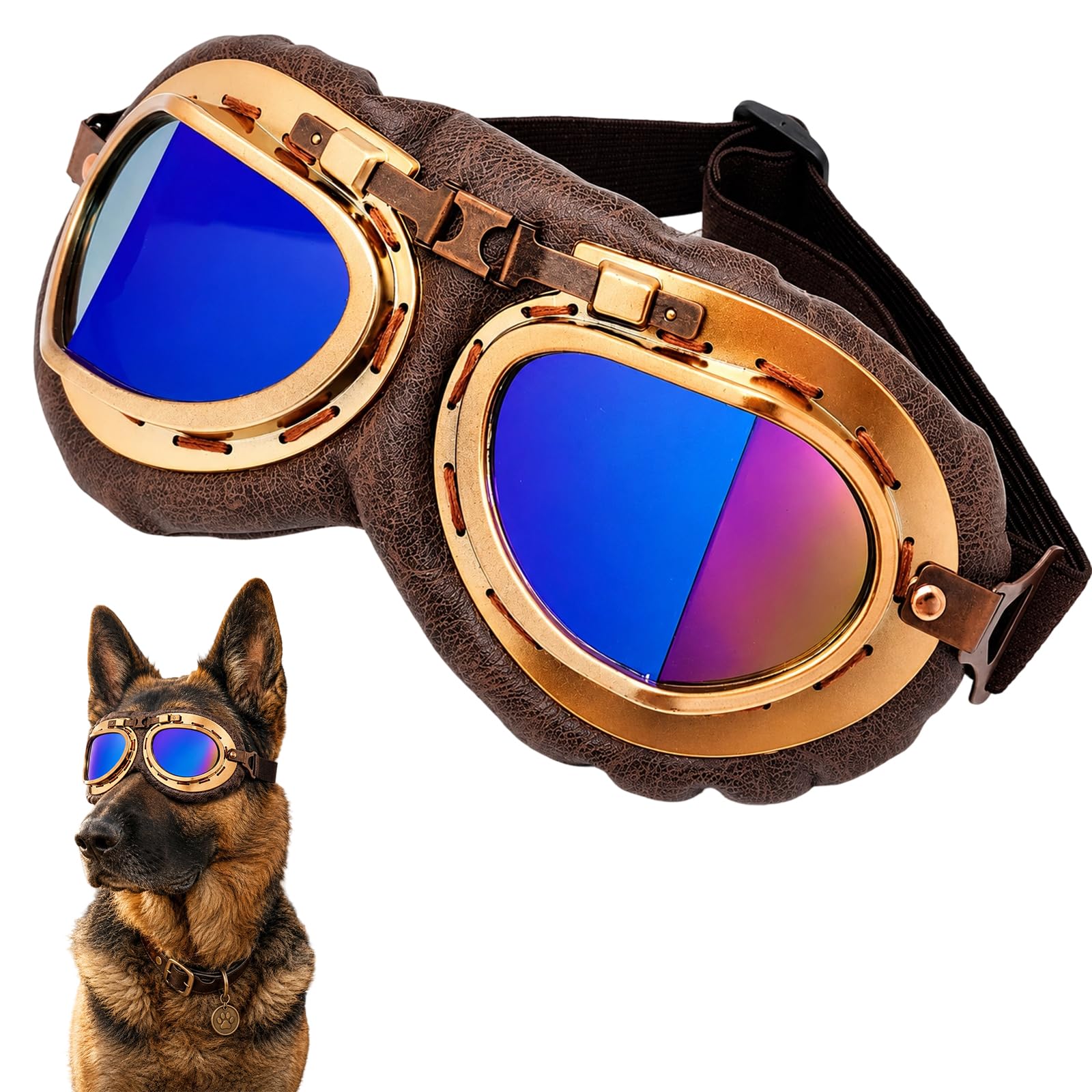 Dog Goggles Eye Protection, Sunglasses for Dogs, Dog Sunglasses, Dog Goggles Angled Bronze Frame Pet Sunglasses with Colored Lenses Stylish Dog Glasses for Outdoor Travel and Photo Props