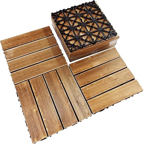Arlai Wood Composite Decking, Deck Tiles, Interlocking Flooring Tiles, Patio & Flooring Pavers 30cm x 30cm/12”×12”, Pack of 4