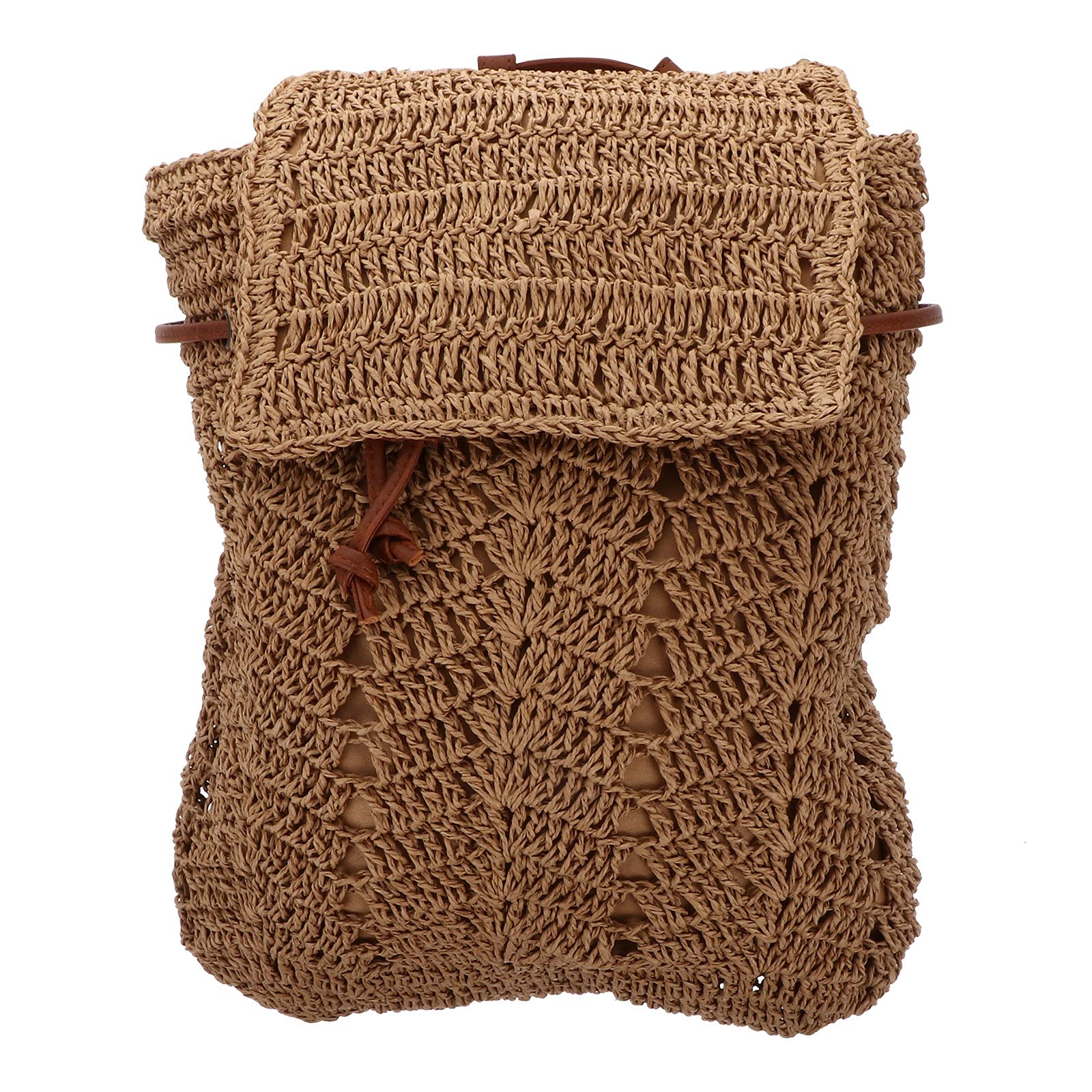 Marrón Bolsa de Paja Tejida Cordón para Playa, Mujer