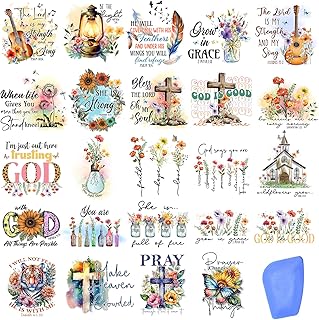 24 Sheets Vintage Christian Rub On Transfers for Crafts, Bible Verse Stickers for Wood,Furniture Decals, Glass Candle Holder, Porcelain, Candles, Sympathy Gifts, Fabric Projects,3 * 3inch