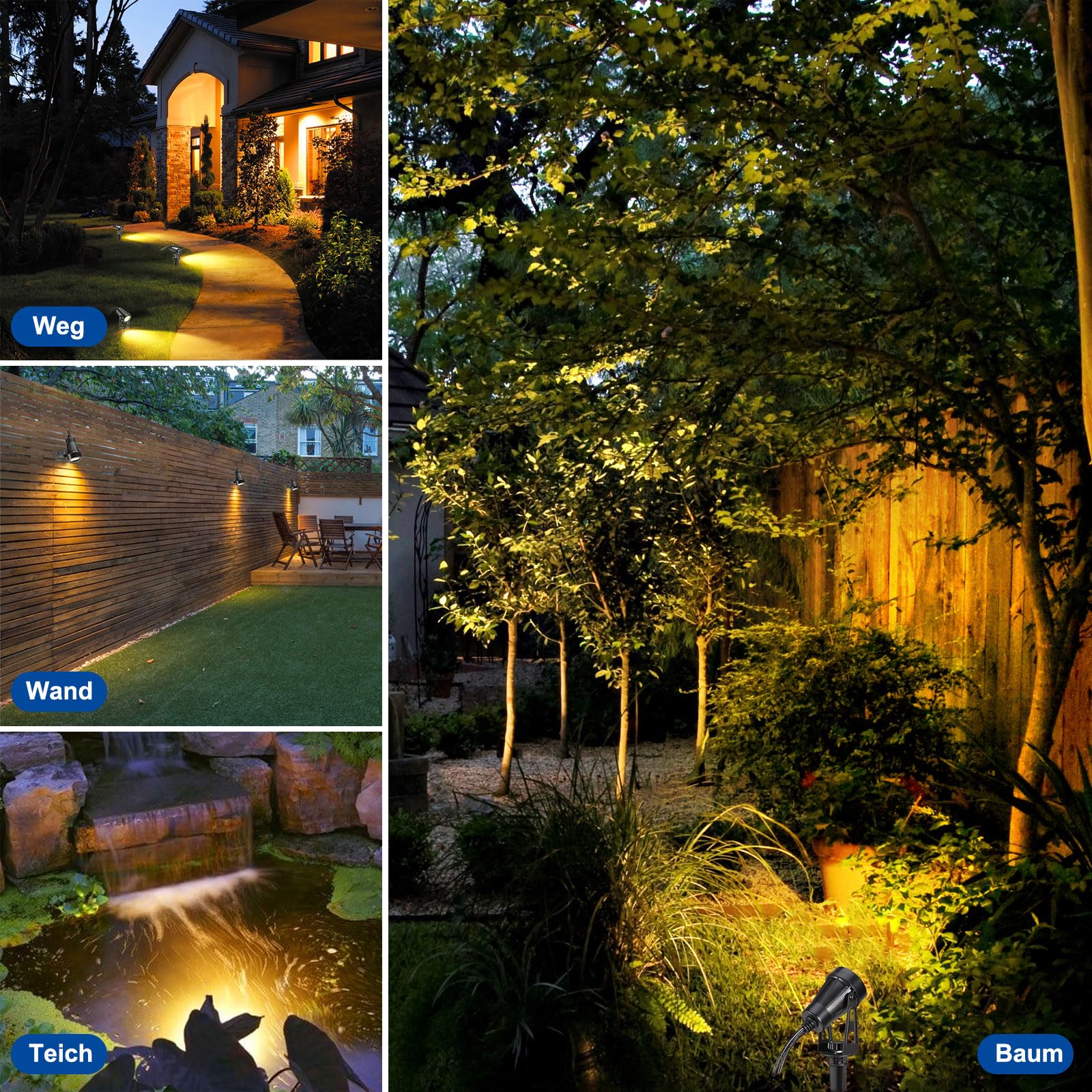 B-right 21m Focos Exterior Iluminación de Jardín con Seguro Voltaje, 3W*6 Luz Exterior Impermeable IP65 Lámpara de Jardín Apto Decoración Foco Reflector, Luces Proyctor Patio con Enchufe Blanco Cálido