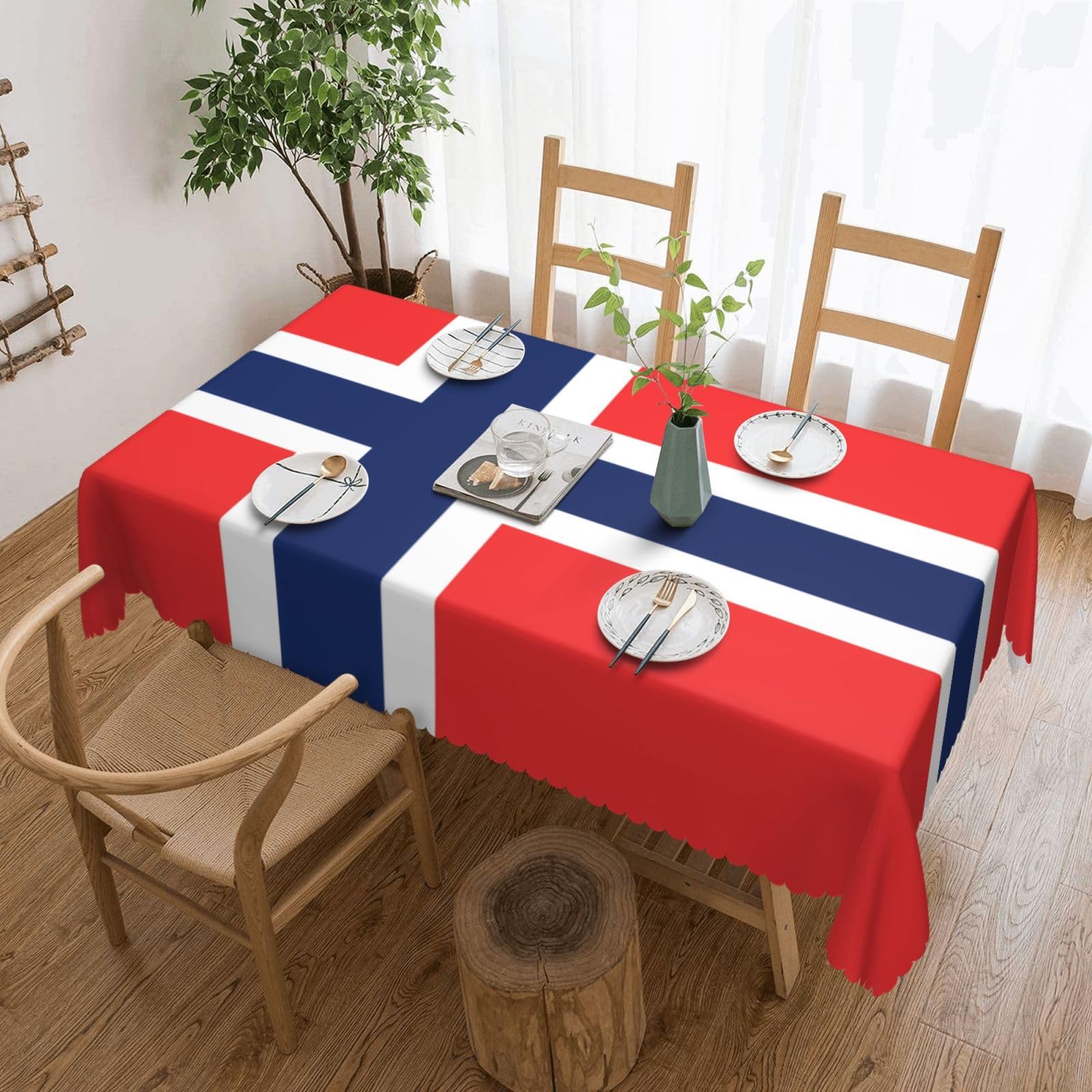 Dlxw Black Premium Stain-Resistant Norwegian Flag Tablecloth For Outdoor Picnics, Kitchens And Holiday Dinners 54 X 72 In