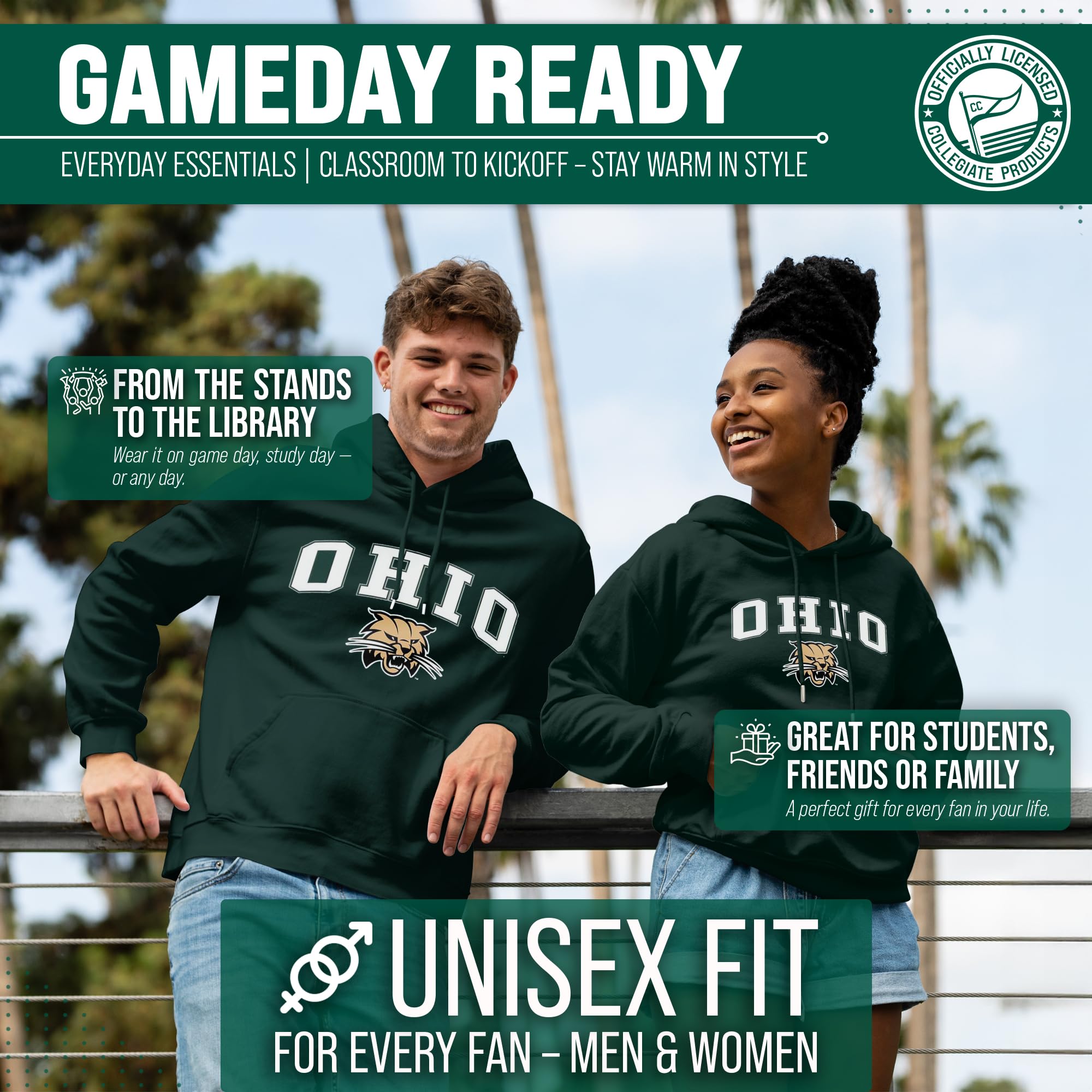 Campus Colors Długie rękawy NCAA Adult Arch & Logo Gameday Unisex Bluza z kapturem, ZIELONY, S