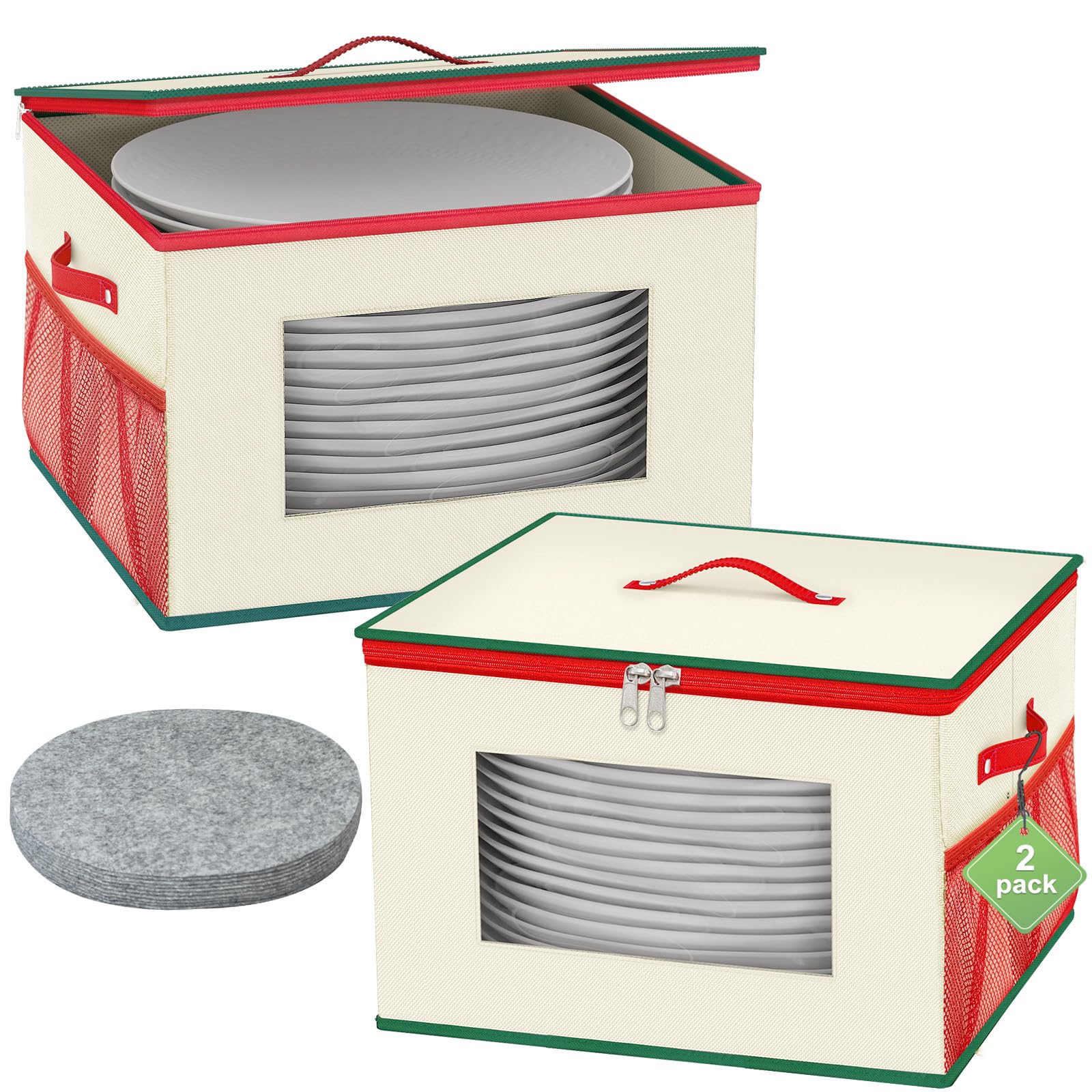homyfort China Plate Storage Containers, Dish Storage Box Protectors, 2 Pack 12 Inch Hard Shell Dinner Plate Organizer with Lids and Felt Dividers