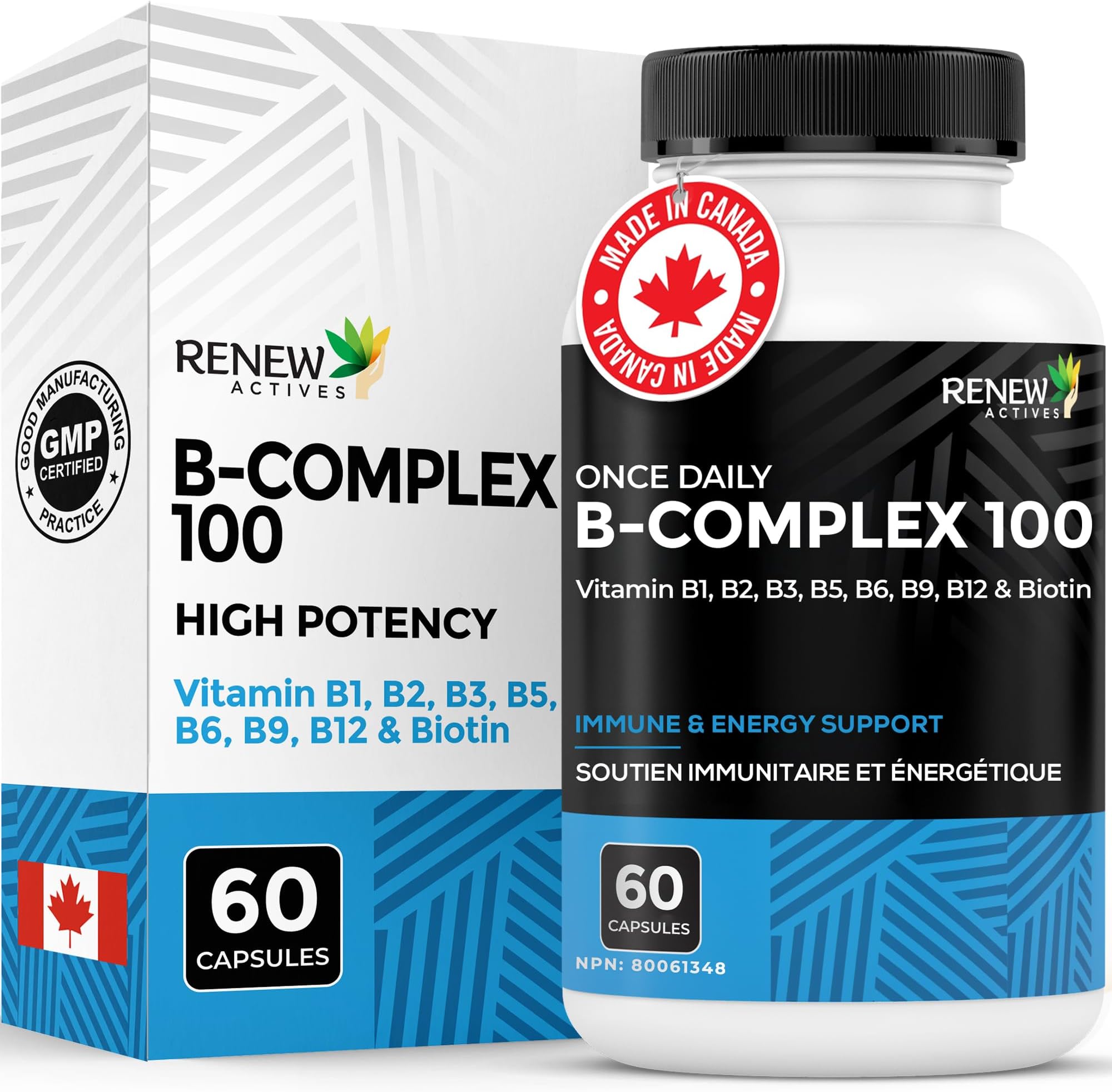 Vitamin B Complex 100 – 60-Capsule Advanced B Complex Dietary Supplement for Men and Women – 100% of B1, B2, B3, B5, B-6, B-12! – Vegan-Friendly Capsules