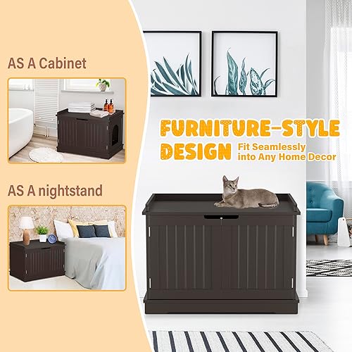 Miniatura 2 de ZENY Caja de arena para gatos, mueble oculto, armario de madera para gatos con divisor, moderno banco de almacenamiento para baño, se adapta a la