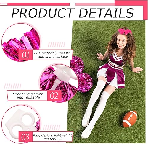 Miniatura 93 de Hanaive 3 pompones de animadora y lazo grande para animadora para el pelo, suministros metálicos para animadora de espíritu de equipo, deportes
