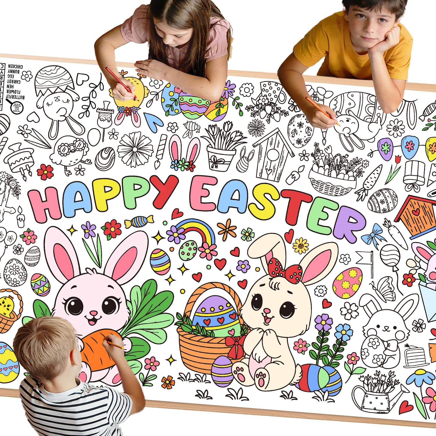 Easter Coloring Tablecloth - 71 x 31.5 Inches Large Coloring Poster, Easter Party Decorations - Crafts, Games, Basket Stuffers, Classroom Activities