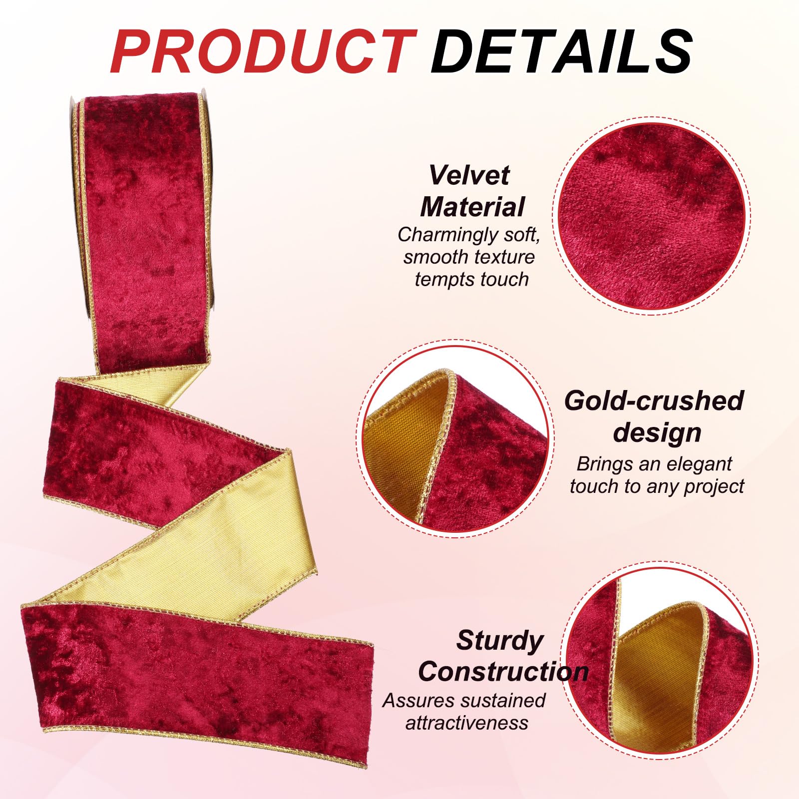 PATIKIL 2.5 Inch x 10 Yards Velvet Wired Ribbon - Image 3