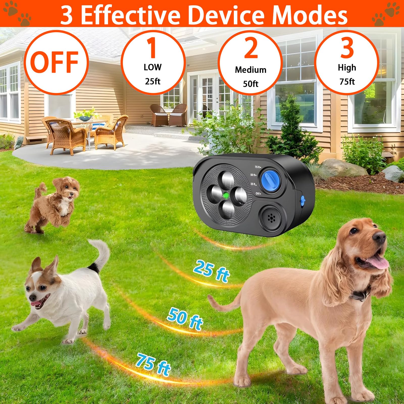 Anti-Aboiement pour Chien, Automatique Boitier Ultrason Anti Aboiement Chien 3 Portées, Boitier Chien de 75 Pieds, IP65 Etanche sifflet ultrasonique pour Chiens intérieurs et extérieurs, Gris