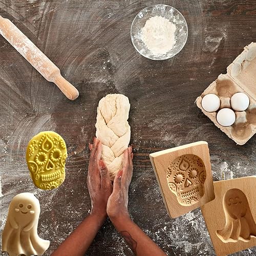 Miniatura 3 de Moldes de madera para galletas, molde de madera tallada para hornear, molde de galletas de cocina, cortador de galletas de madera, moldes de prensa