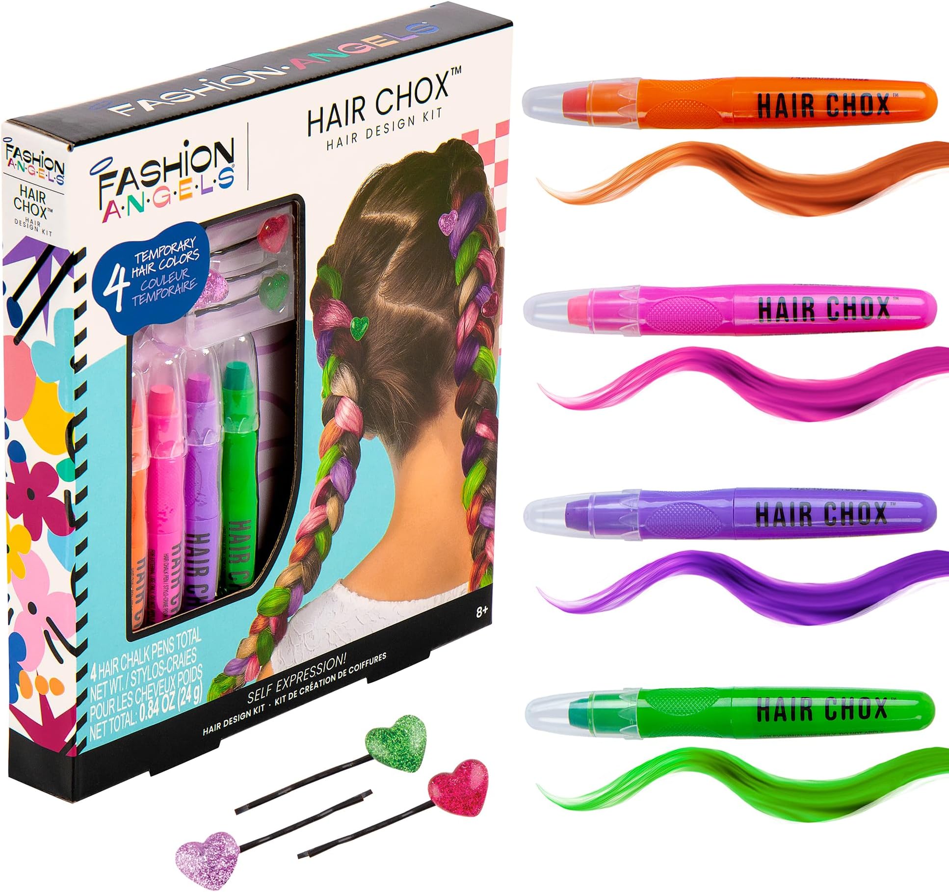 Fashion Angels Hair Chox Set, Temporary Hair Color for Kids- Safe and Washable Hair Chalk