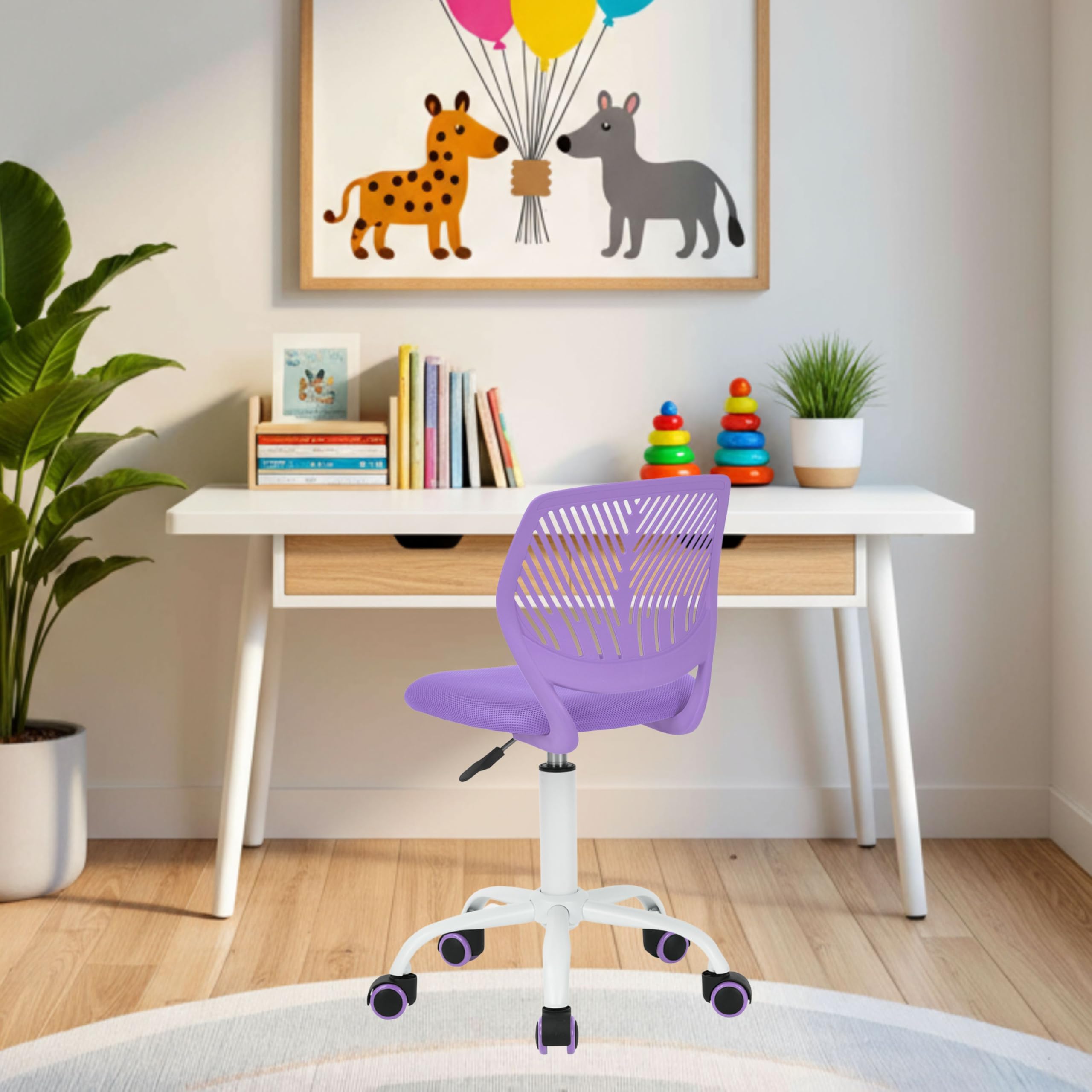 FurnitureR Kolorowe krzesło biurowe, nowoczesne krzesło komputerowe z regulacją wysokości, bez podłokietników, ergonomiczne krzesło obrotowe do pokoju dziecięcego i domowego biura
