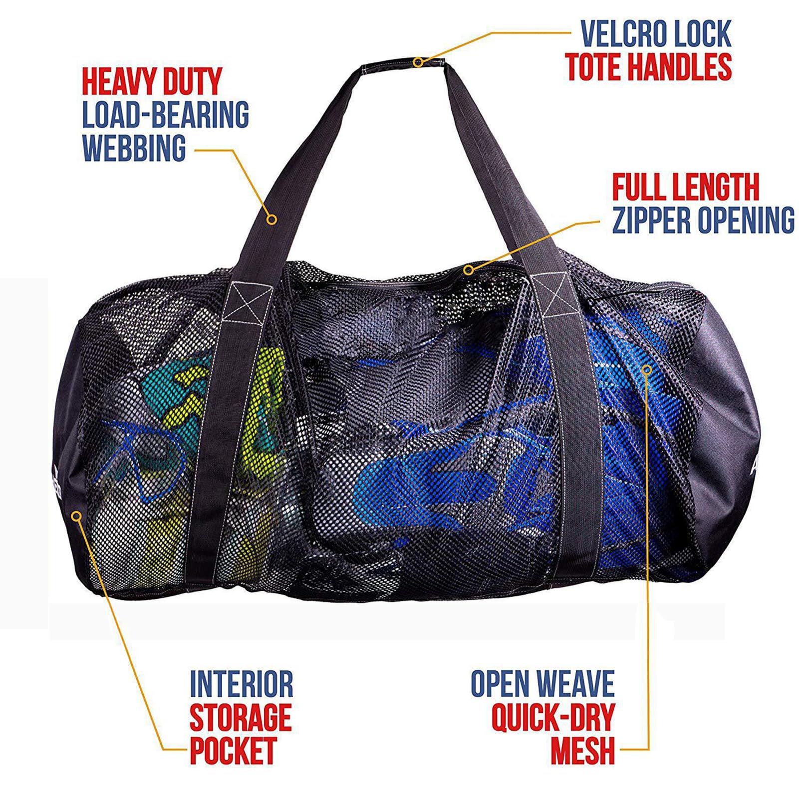 Borsa da spiaggia pieghevole di grandi dimensioni, extra grande, con grande capacità, in rete, per snorkeling, nuoto e campeggio (piccola)