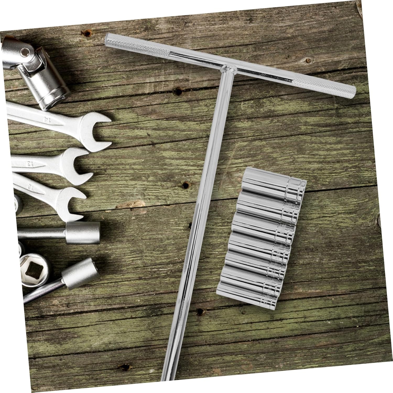 TEHAUX 1 Set t Handle Metric Socket Wrench Set 9pc Spanner Tool Chrome Vanadium Steel Smooth Surface