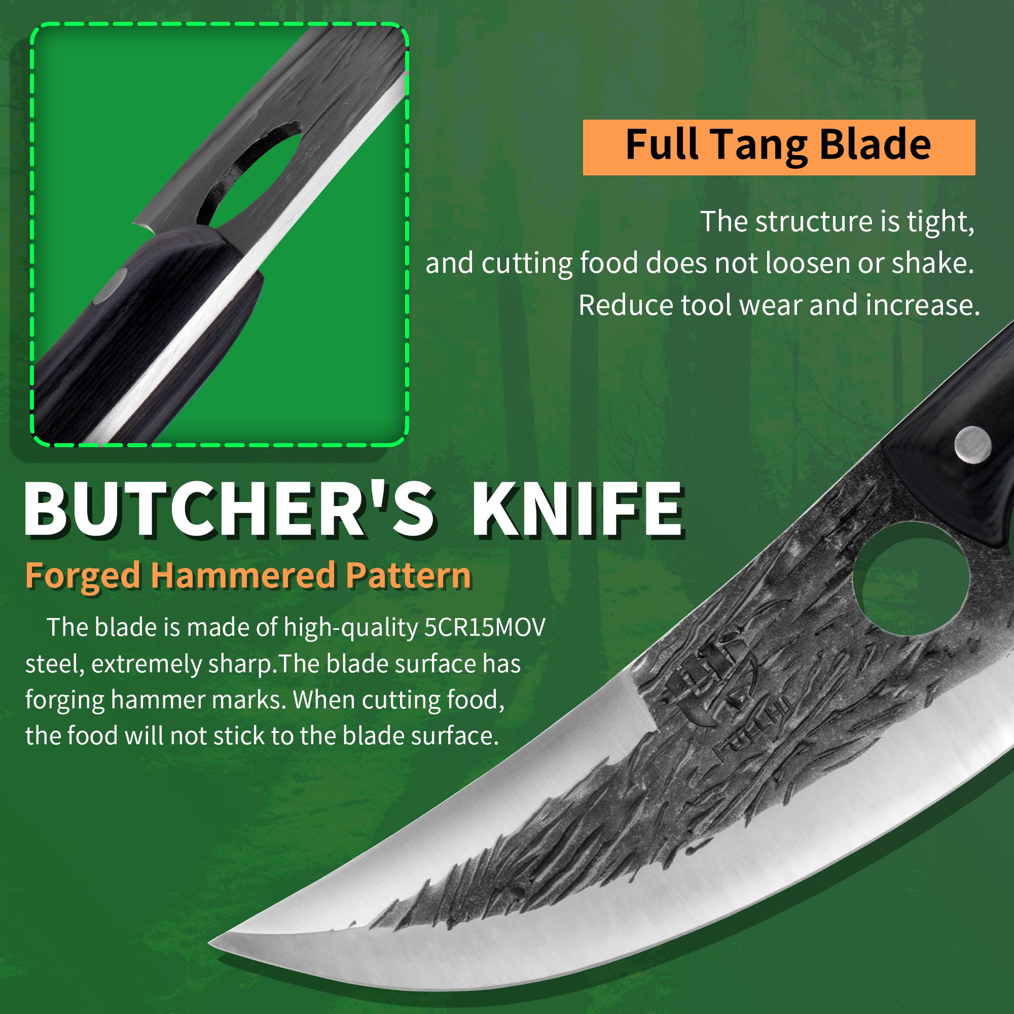 FULLHI Cuchillo de carnicero con funda, cuchillo de chef Tang serbio, cuchillo para verduras con cuchilla de acero al carbono para