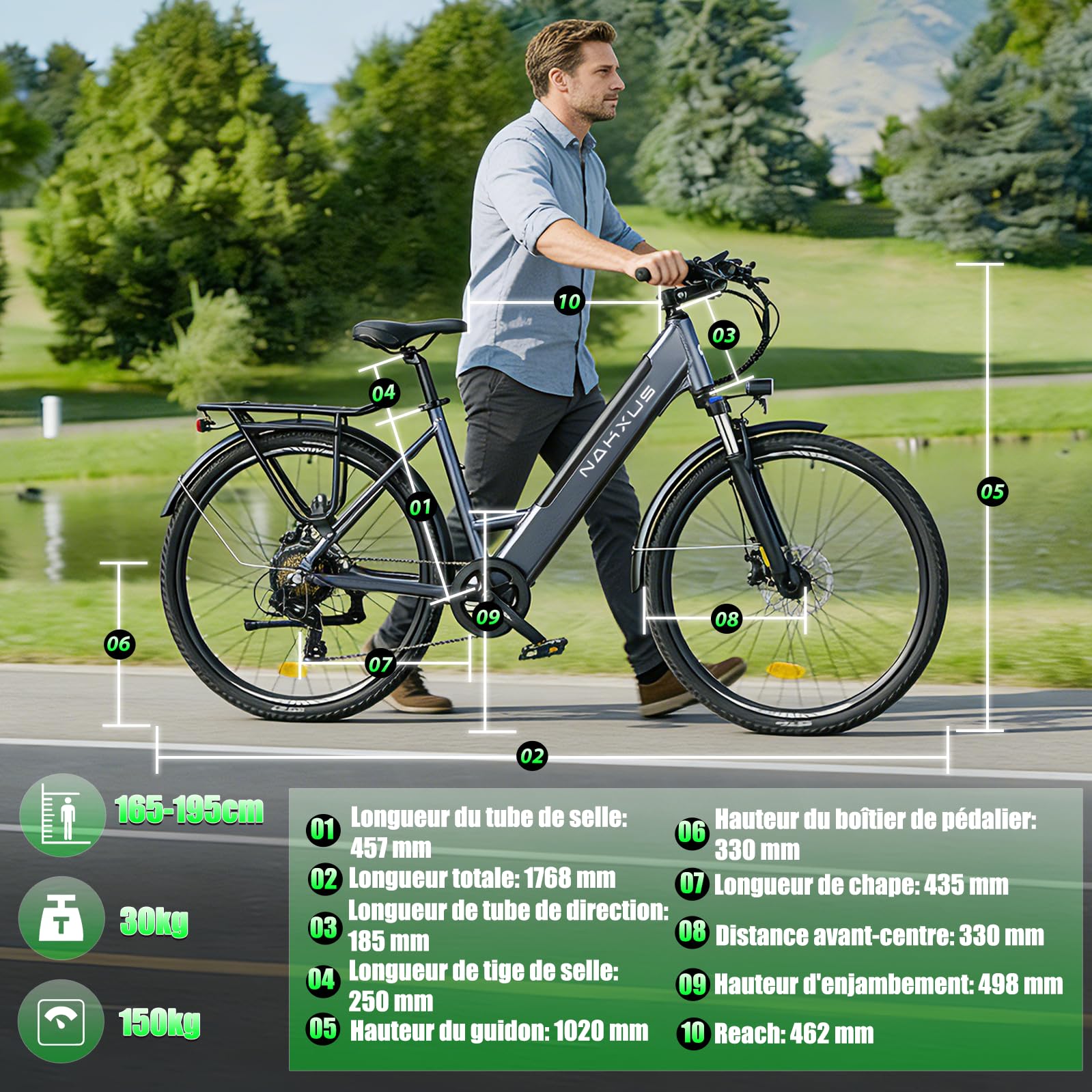Vélo électrique 26M208 pour femme, gris, moteur sans balais 250 W, batterie 36 V 13 Ah, 25 km/h, IPX7, écran LCD avec contrôle par application, portée jusqu'à 100 km